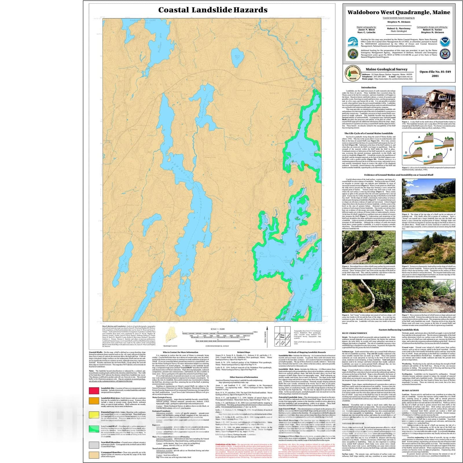 Map : Coastal Landslide Hazards in the Waldoboro West Quadrangle, Maine, 2001 Cartography Wall Art :