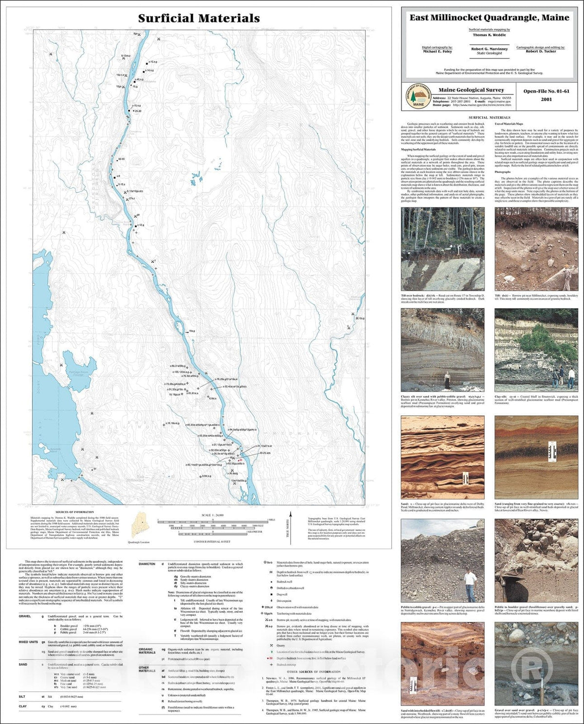 Map : Surficial Materials in the East Millinocket Quadrangle, Maine, 2001 Cartography Wall Art :