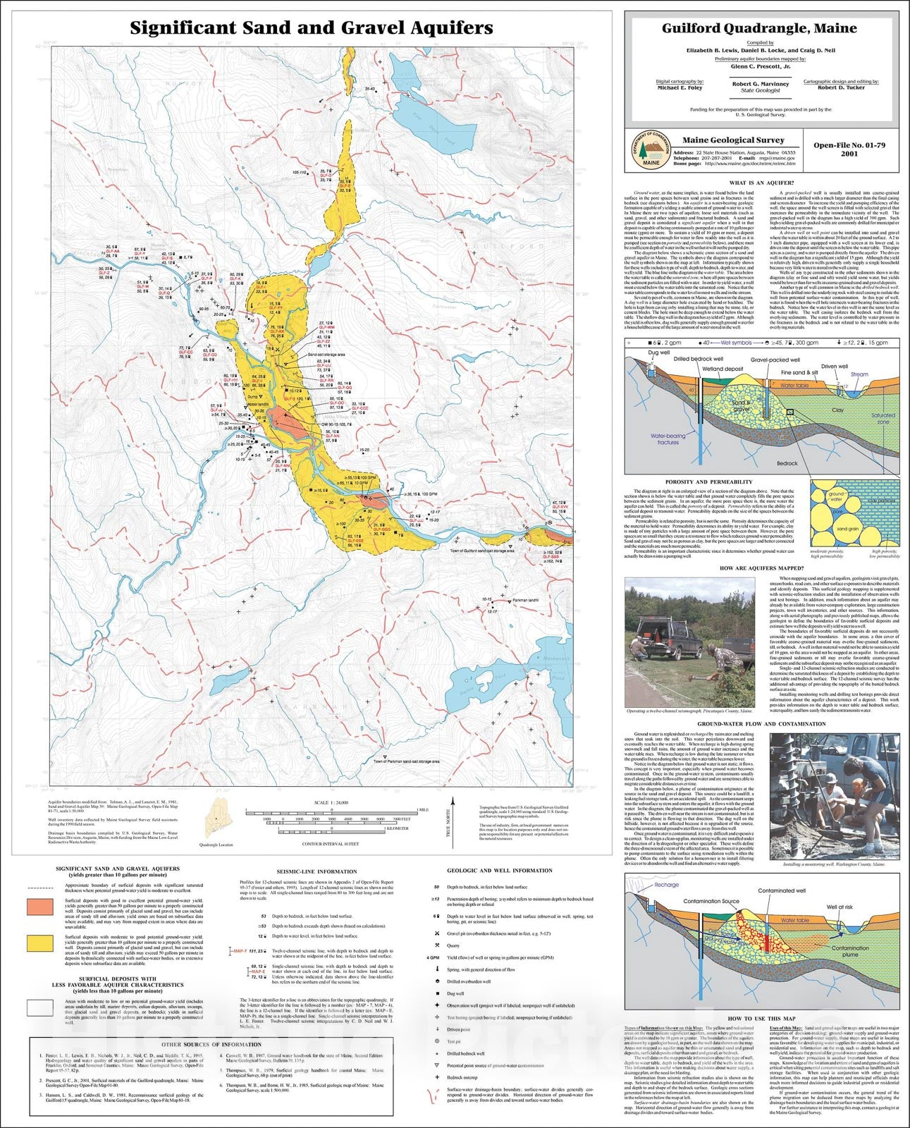 Map : Significant Sand and Gravel Aquifers in the Guilford Quadrangle, Maine, 2001 Cartography Wall Art :