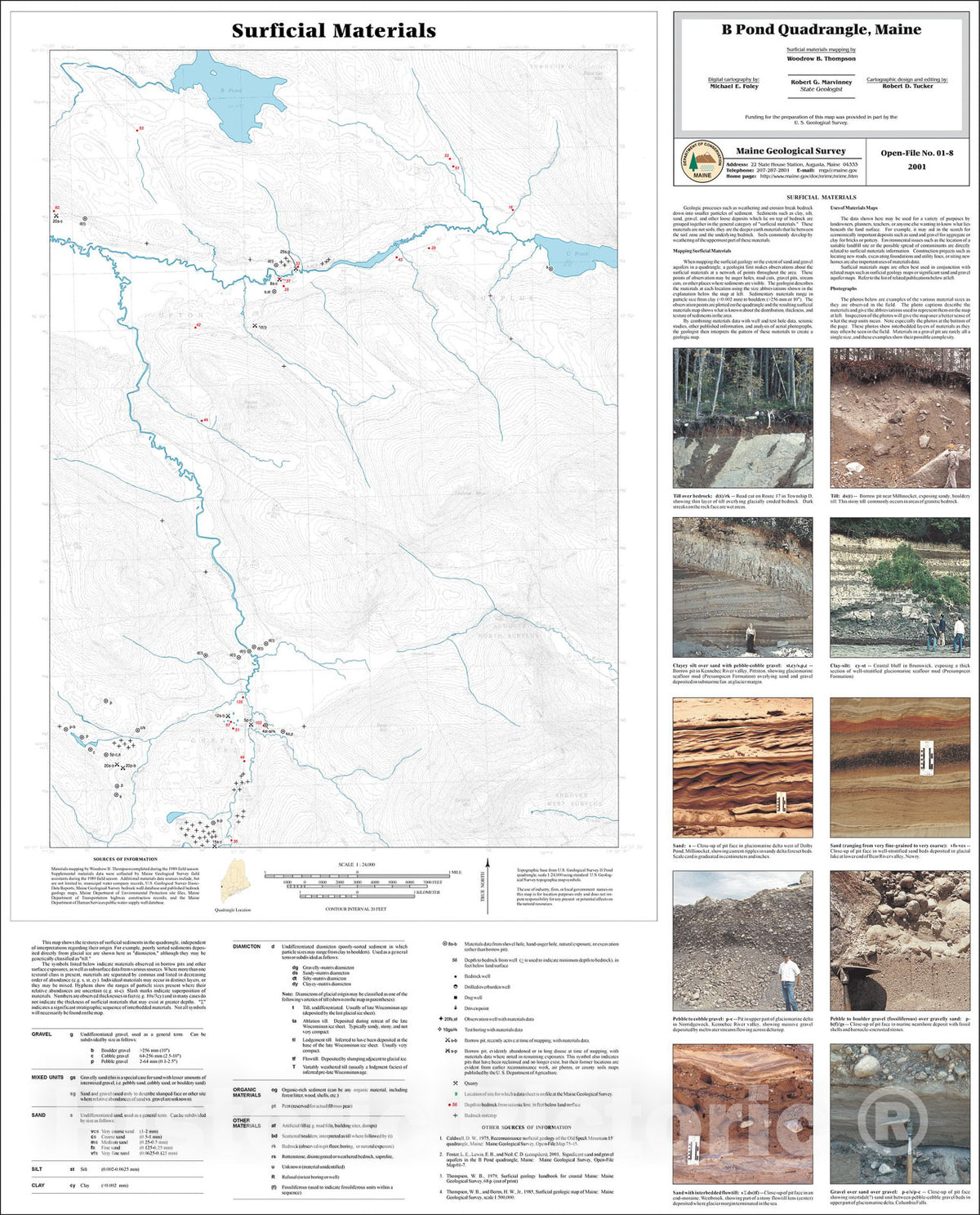 Map : Surficial Materials in the B Pond Quadrangle, Maine, 2001 Cartography Wall Art :