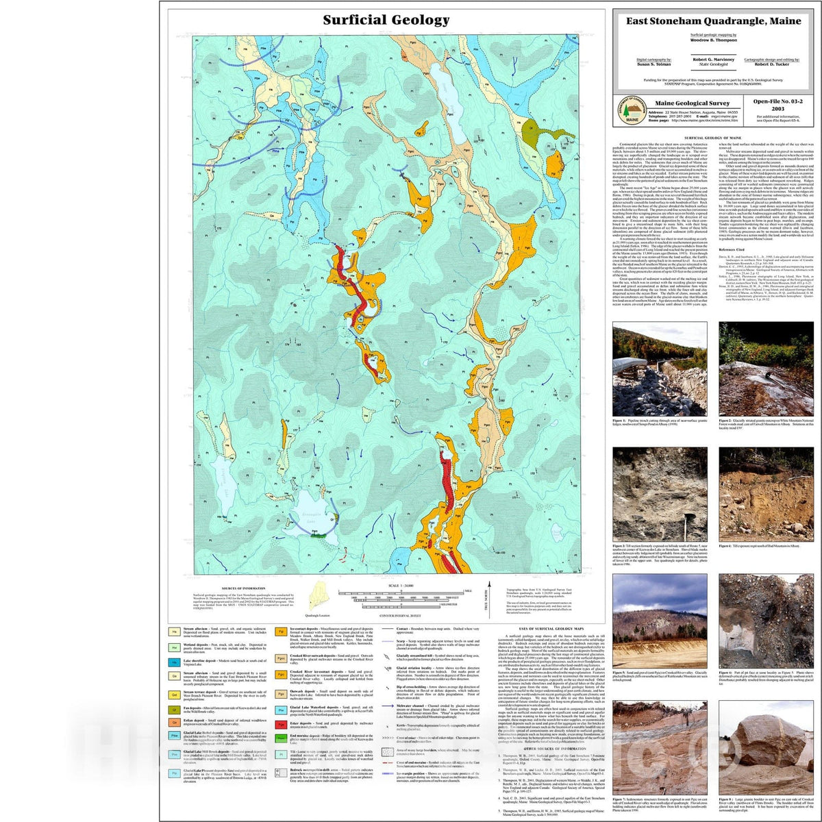 Map : Surficial Geology of the East Stoneham Quadrangle, Maine, 2003 Cartography Wall Art :