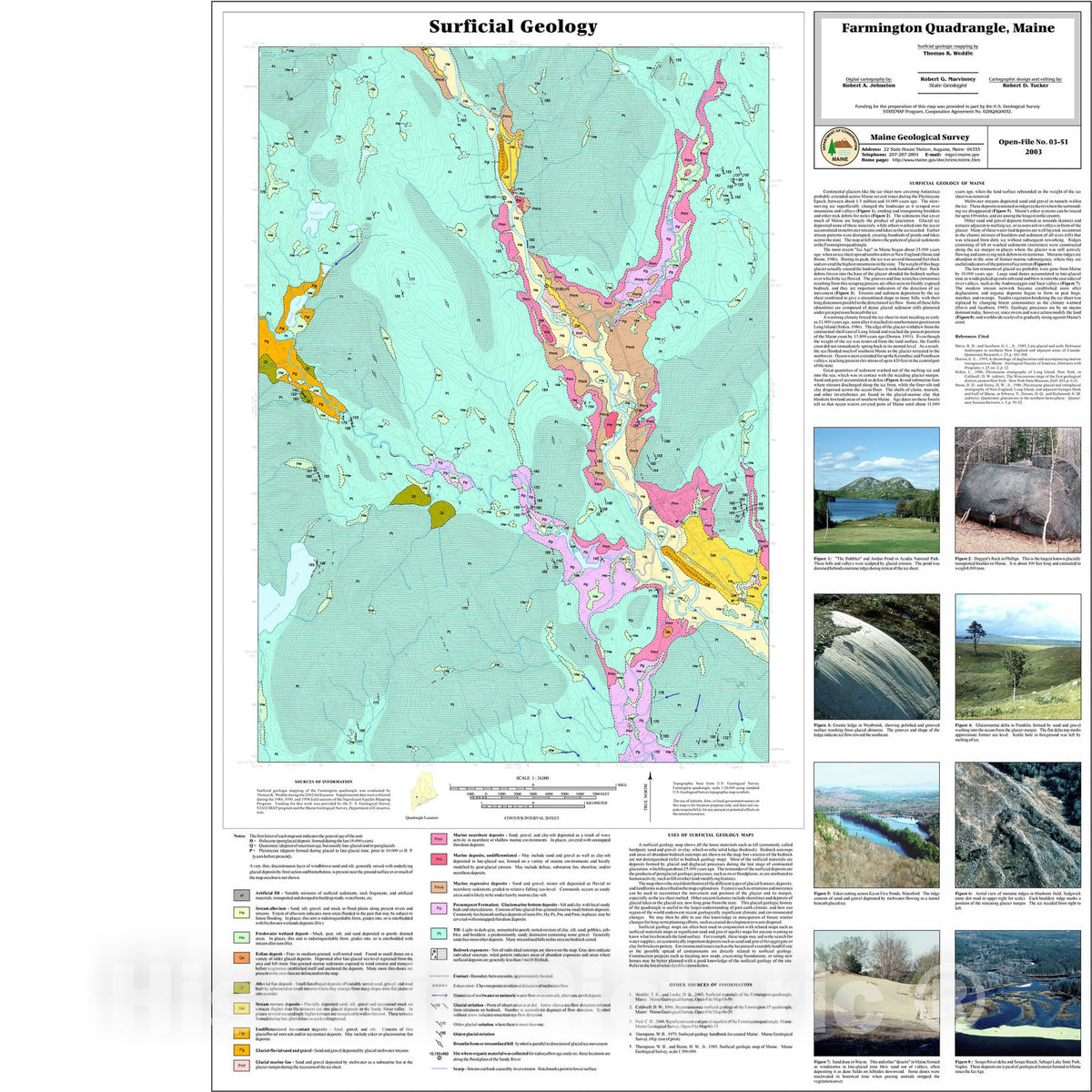 Map : Surficial Geology of the Farmington Quadrangle, Maine, 2003 Cartography Wall Art :