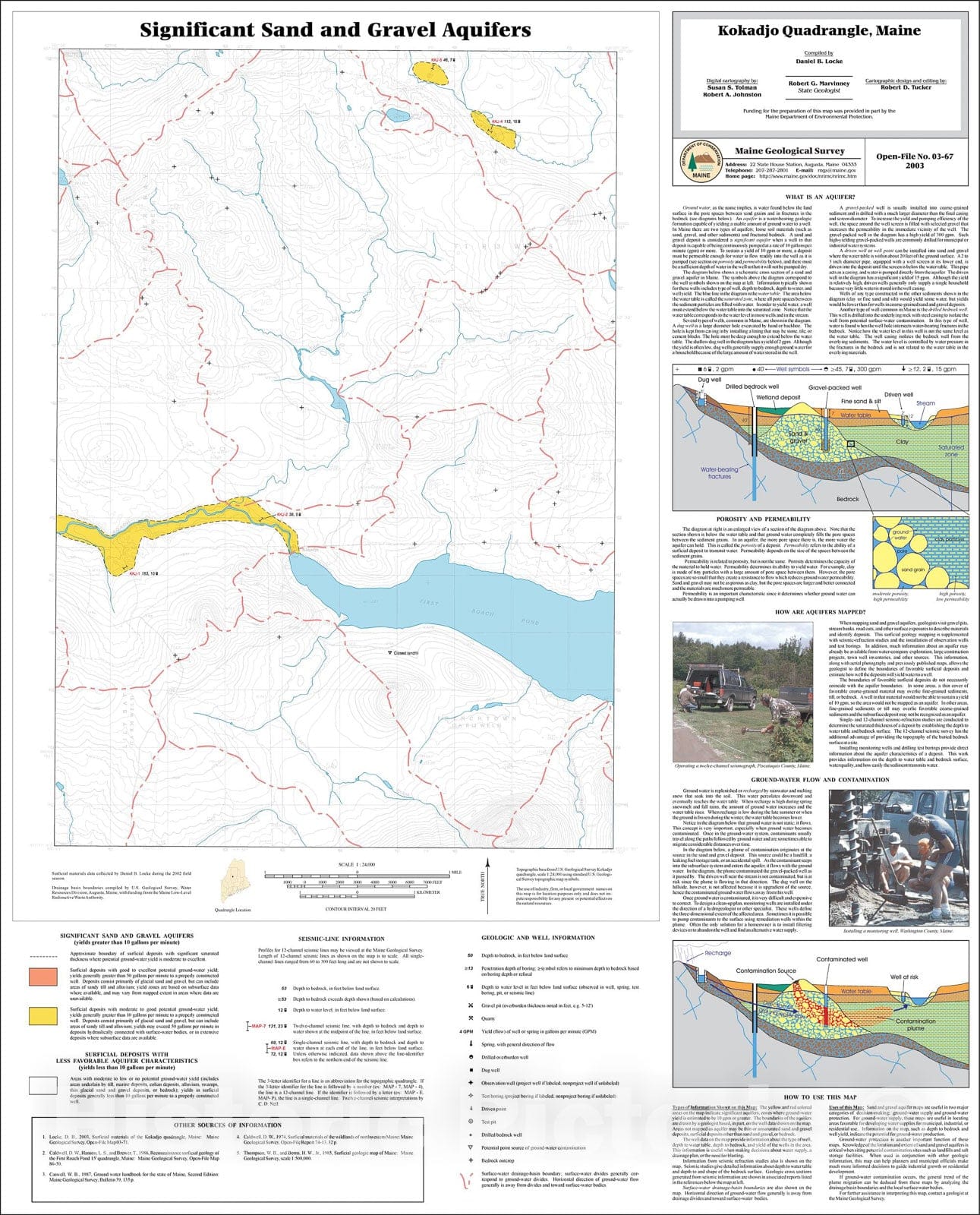 Map : Significant Sand and Gravel Aquifers in the Kokadjo Quadrangle, Maine, 2003 Cartography Wall Art :