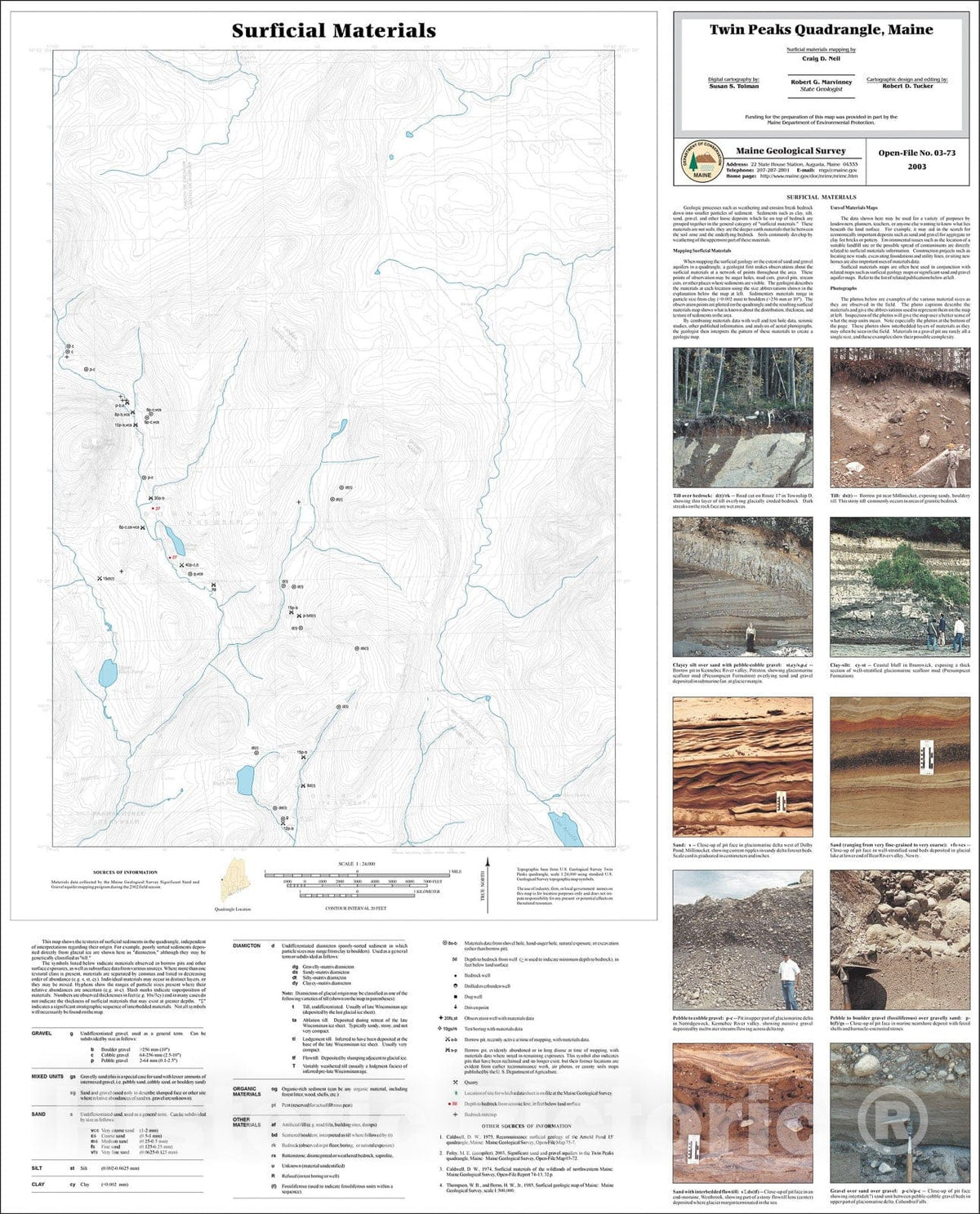Map : Surficial Materials in the Twin Peaks Quadrangle, Maine, 2003 Cartography Wall Art :