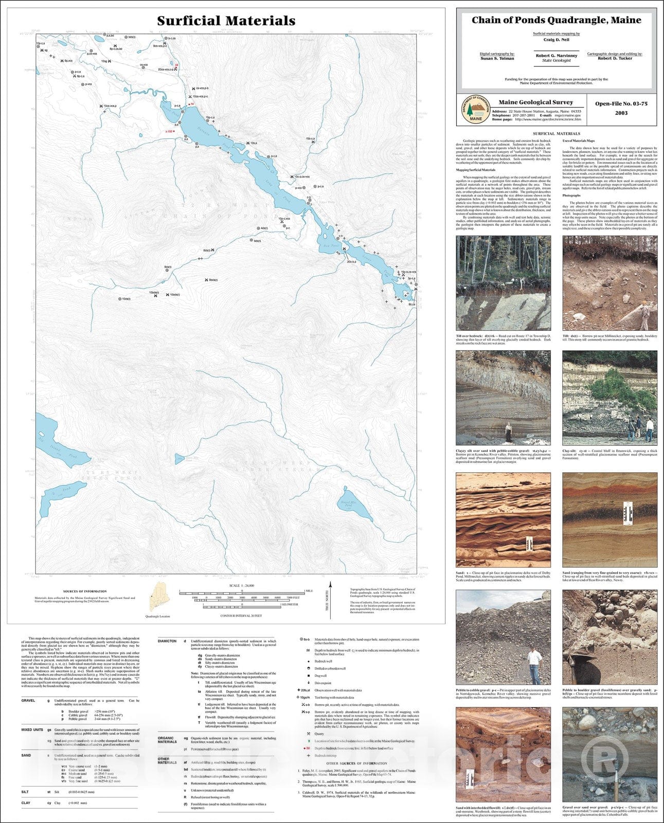 Map : Surficial Materials in the Chain of Ponds Quadrangle, Maine, 2003 Cartography Wall Art :