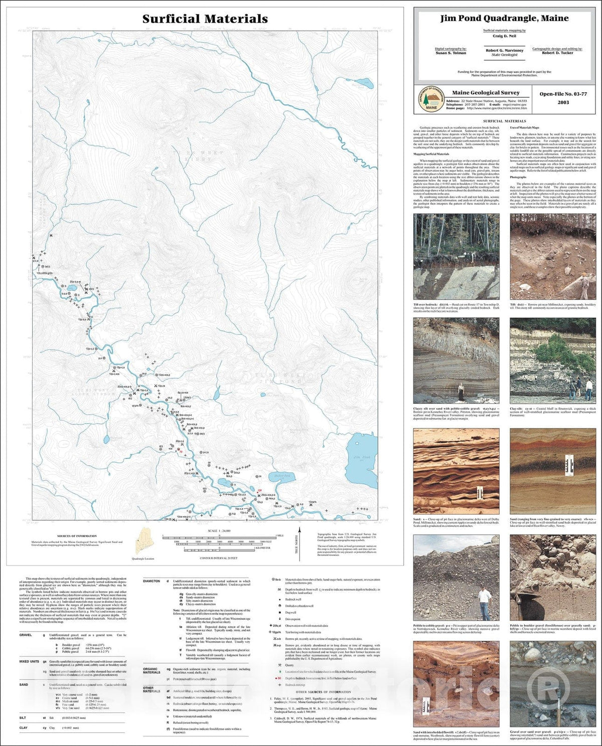 Map : Surficial Materials in the Jim Pond Quadrangle, Maine, 2003 Cartography Wall Art :