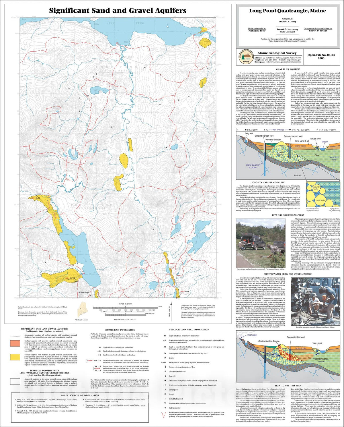 Map : Significant Sand and Gravel Aquifers in the Long Pond Quadrangle, Maine, 2003 Cartography Wall Art :