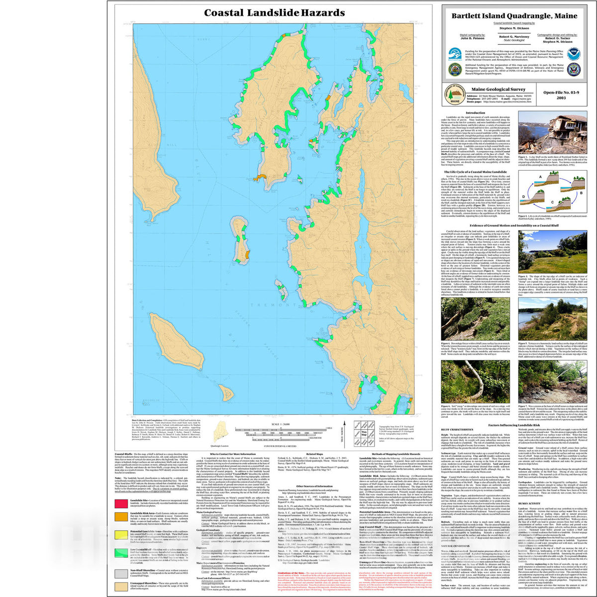Map : Coastal Landslide Hazards in the Bartlett Island Quadrangle, Maine, 2003 Cartography Wall Art :