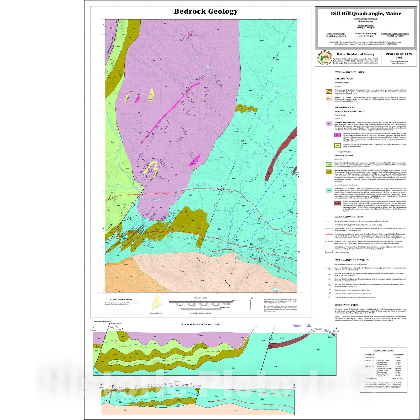 Map : Bedrock Geology of the Dill Hill Quadrangle, Maine, 2003 Cartography Wall Art :