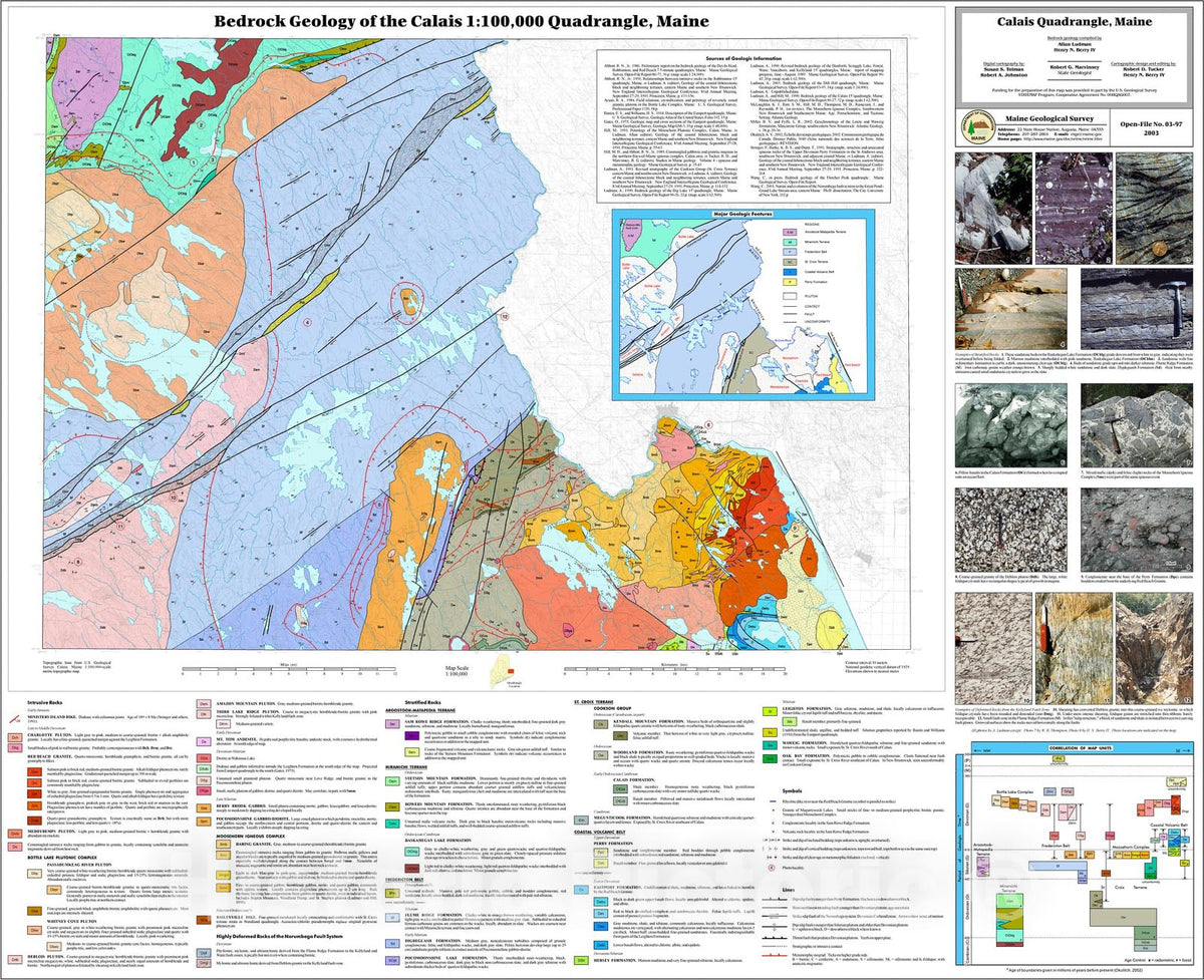 Map : Bedrock Geology of the Calais 1:100,000 Quadrangle, Maine, 2003 Cartography Wall Art :