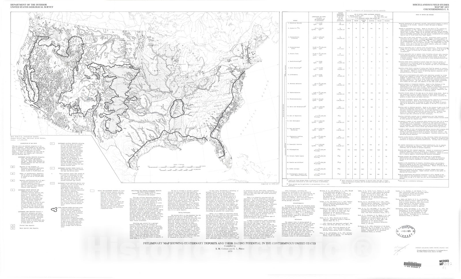 Map : Preliminary map showing Quaternary deposits and their dating potential in the conterminous United States, 1979 Cartography Wall Art :