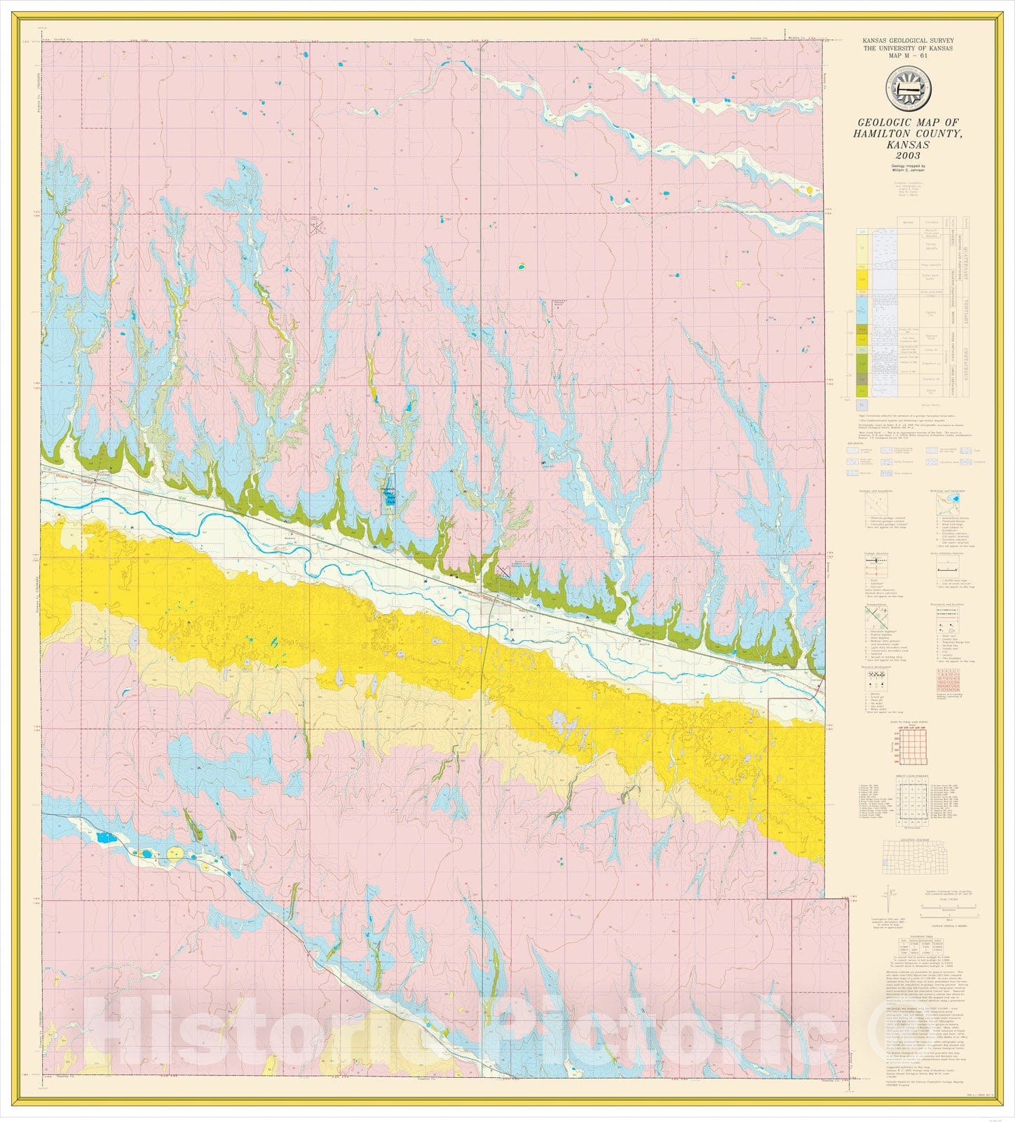 Map : Geologic map of Hamilton County, Kansas, 2003 Cartography Wall Art :