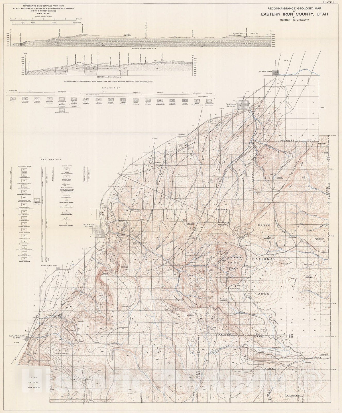 Map : Geology of eastern Iron County, Utah, 1950 Cartography Wall Art :