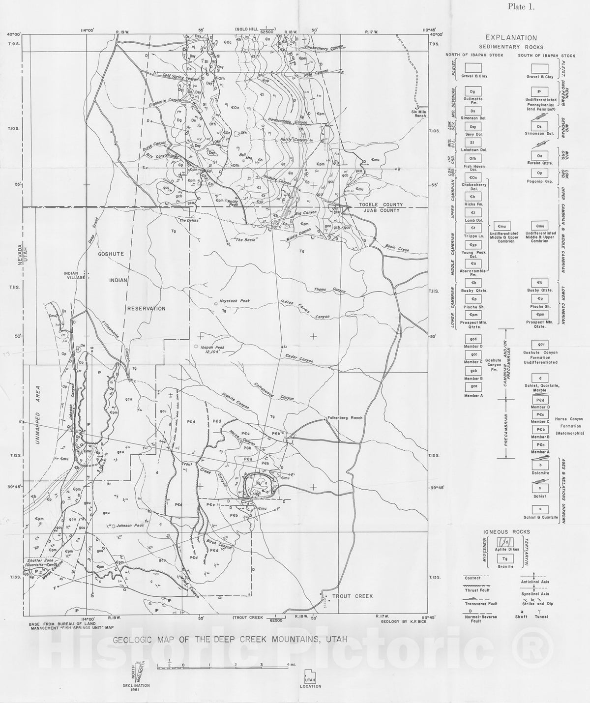 Map : Geology of the Deep Creek Mountains, Tooele and Juab Counties, Utah, 1966 Cartography Wall Art :