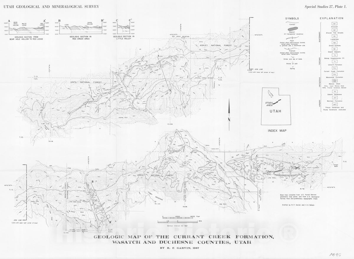 Map : Stratigraphy and economic significance, Currant Creek Formation, northwest Uinta Basin, Utah, 1969 Cartography Wall Art :