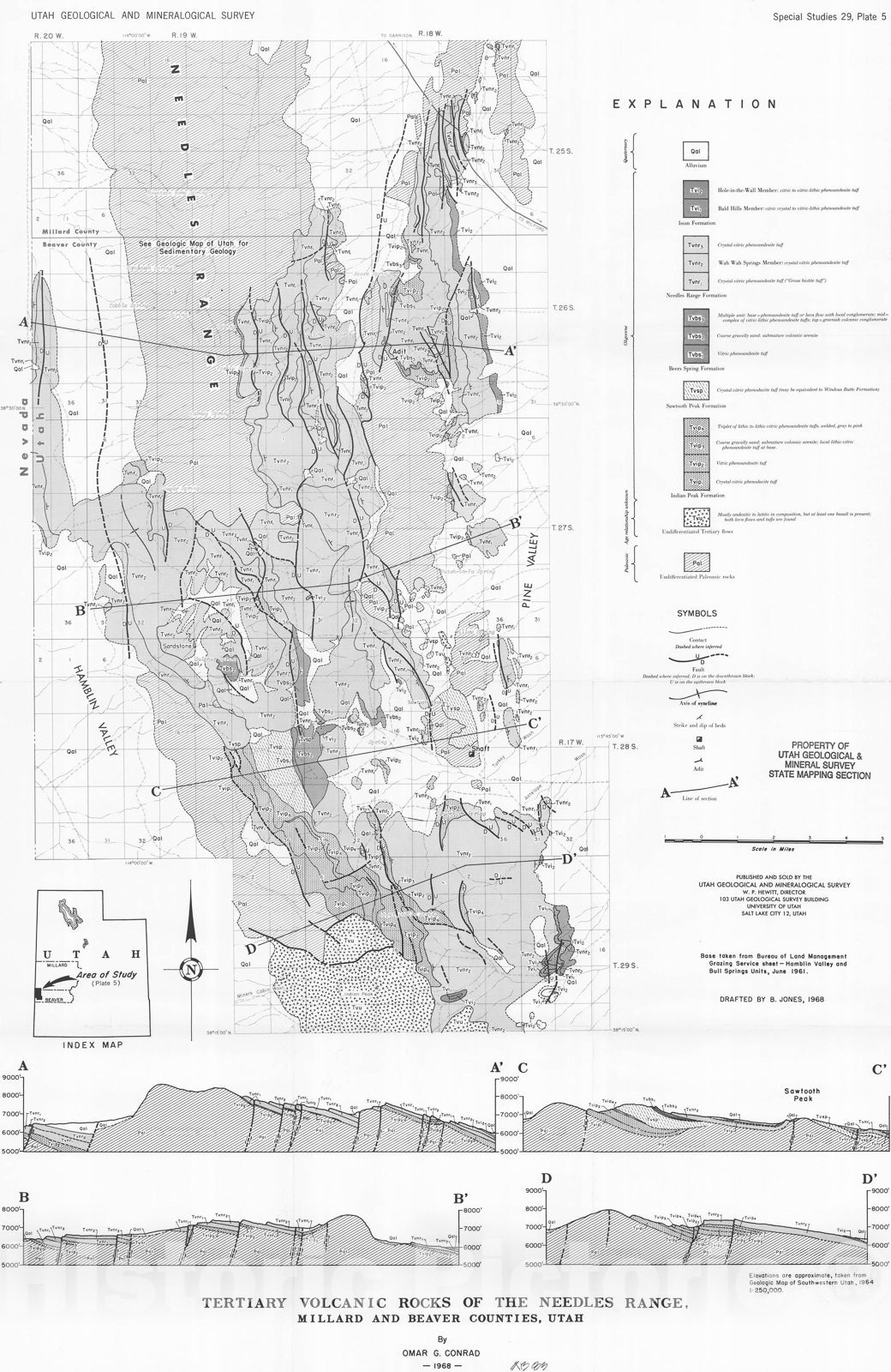 Map : Tertiary volcanic rocks of the Needles Range, western Utah, 1969 Cartography Wall Art :