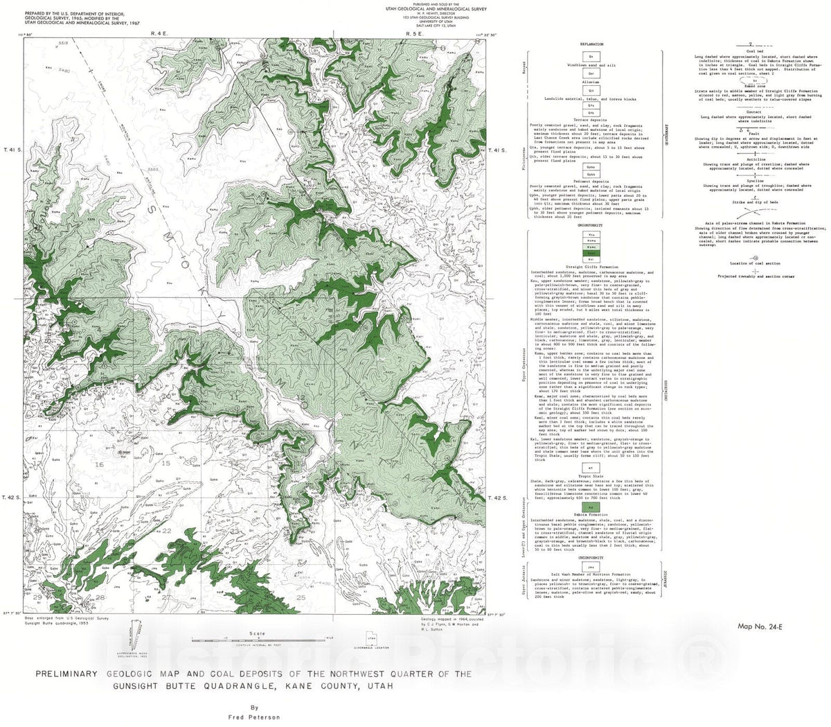 Map : Preliminary geologic map and coal deposits of the northwest quarter of the Gunsight Butte [Smoky Hollow] quadrangle, Kane County, Utah, 1967 Cartography Wall Art :