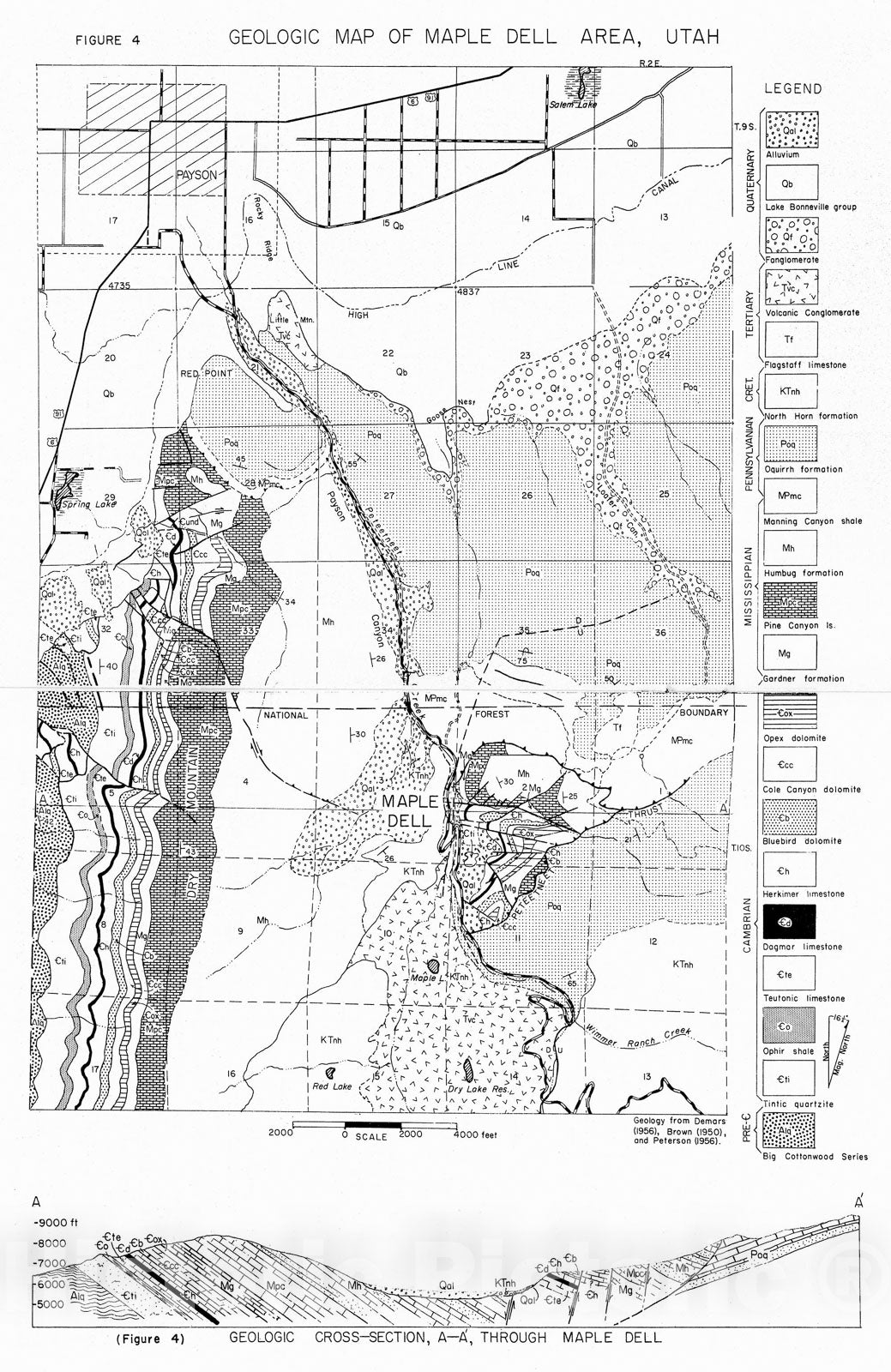 Map : The rocks and scenery of Camp Maple Dell, Utah County, Utah, 1959 Cartography Wall Art :