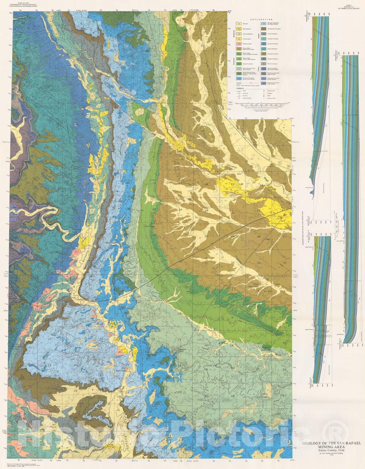 Map : Geology and uranium-vanadium deposits of the San Rafael River mining area, Emery County, Utah, 1978 Cartography Wall Art :