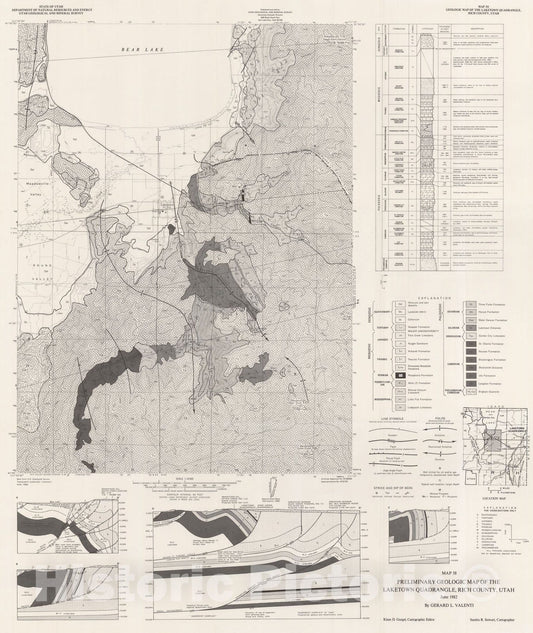 Map : Preliminary geologic map of the Laketown quadrangle, Rich County, Utah, 1982 Cartography Wall Art :