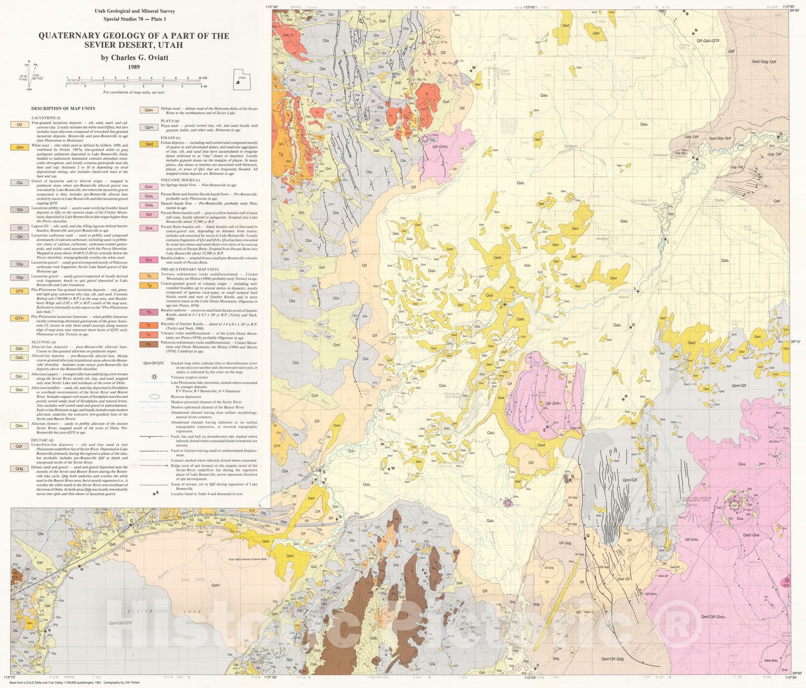 Map : Quaternary geology of part of the Sevier Desert, Millard County, Utah, 1989 Cartography Wall Art :