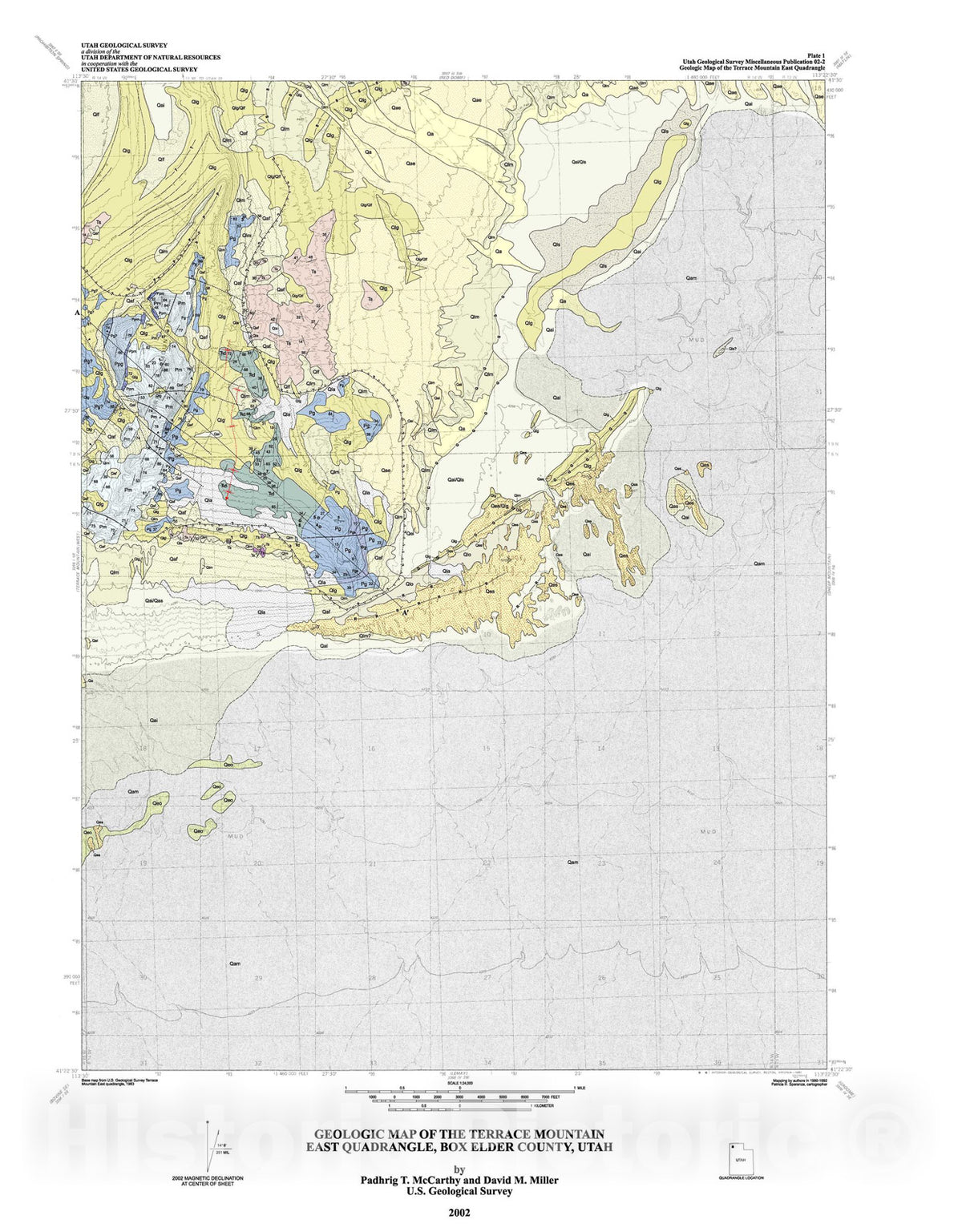 Map : Geologic map of the Terrace Mountain East quadrangle, Box Elder County, Utah, 2002 Cartography Wall Art :