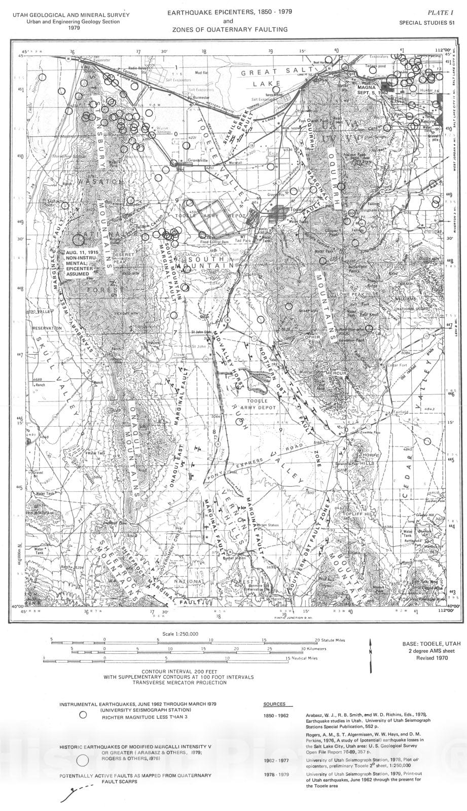 Map : Geology for assessment of seismic risk in Tooele and Rush Valleys, Tooele County, Utah, 1980 Cartography Wall Art :