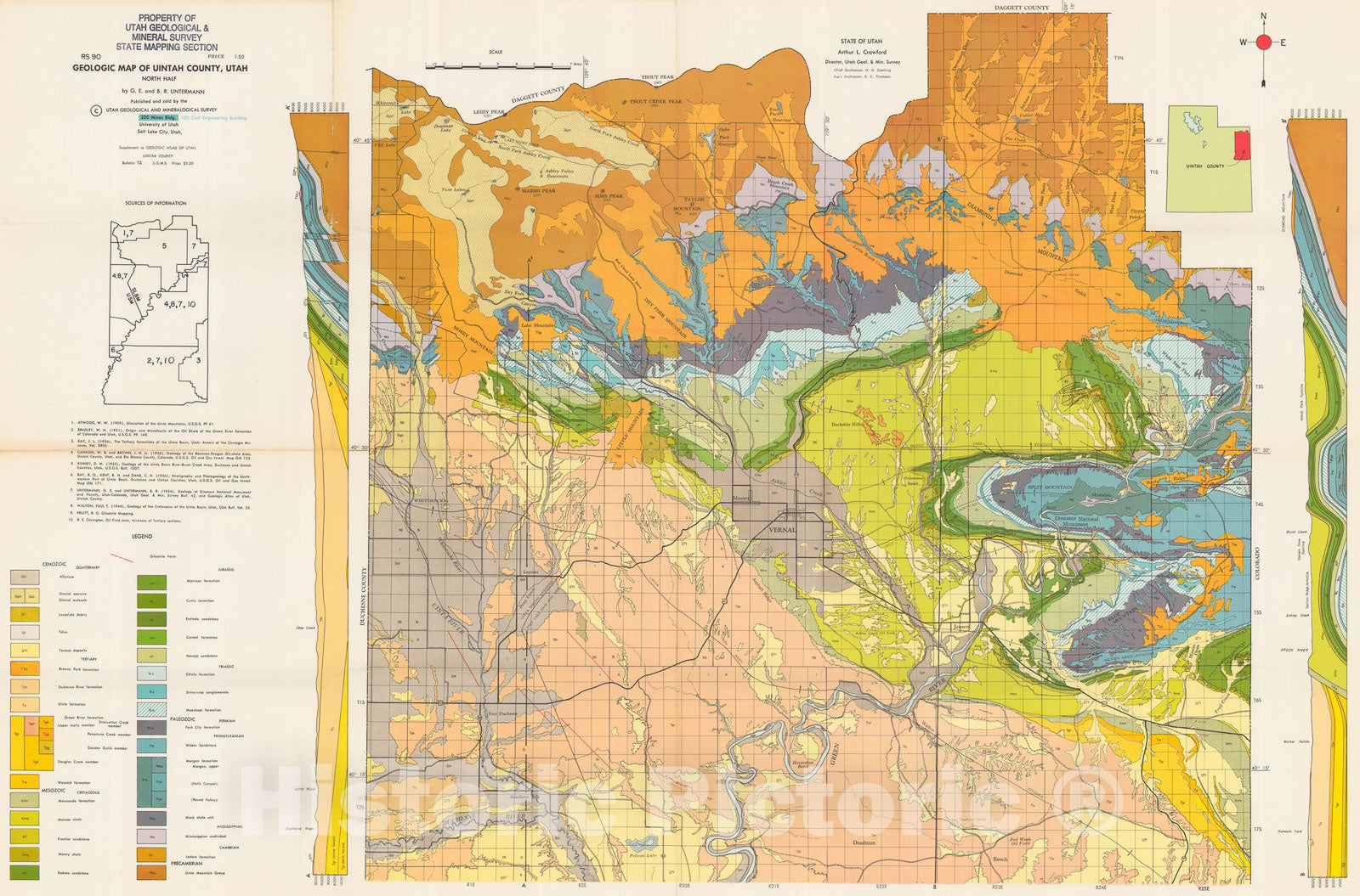 Map : Geology of Uintah County, 1964 Cartography Wall Art :