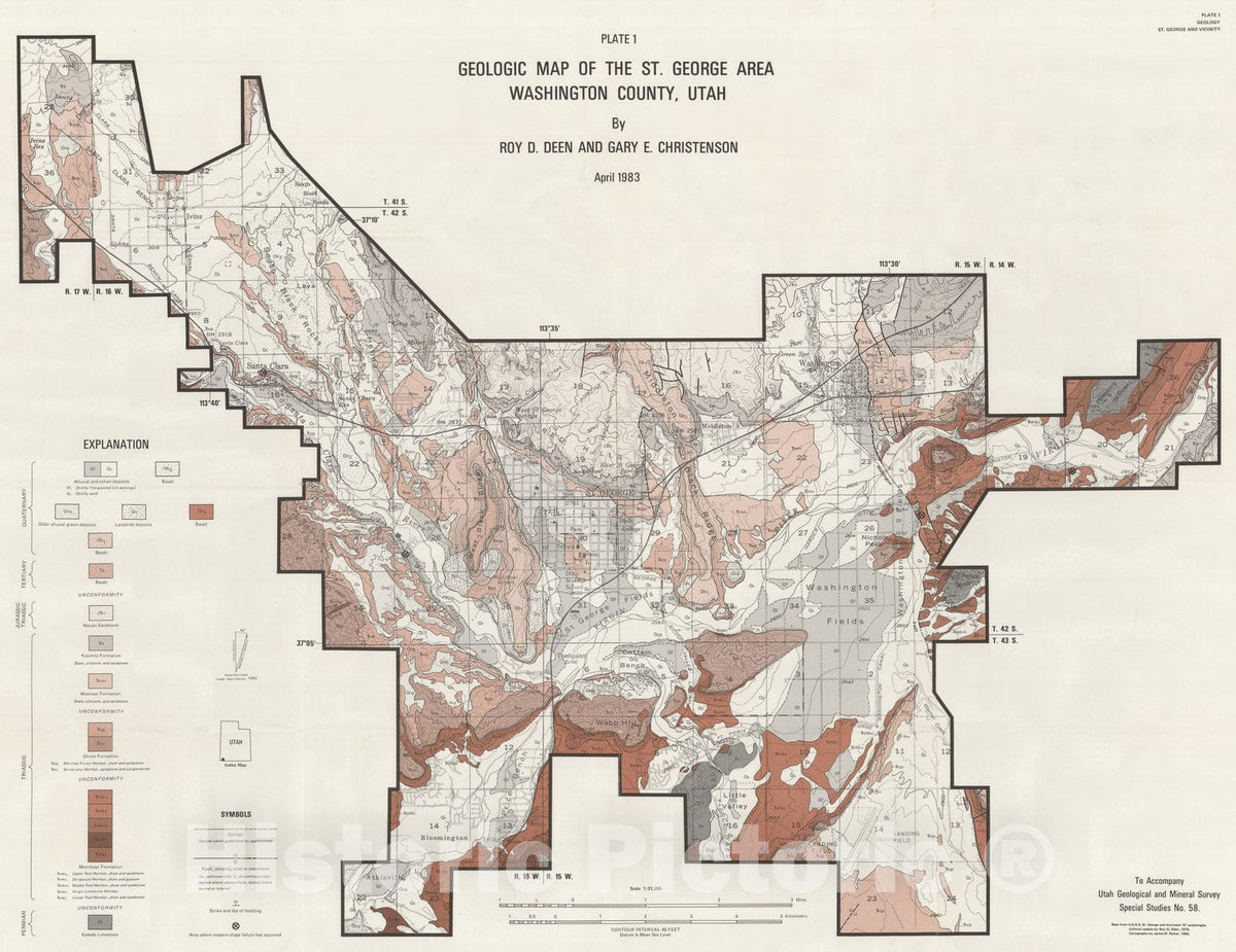 Map : Engineering geology of the St. George area, Washington County, Utah, 1983 Cartography Wall Art :