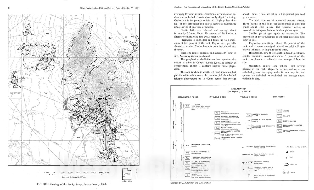 Map : Geology, ore deposits, and mineralogy of the Rocky Range, near Milford, Beaver County, Utah, 1982 Cartography Wall Art :