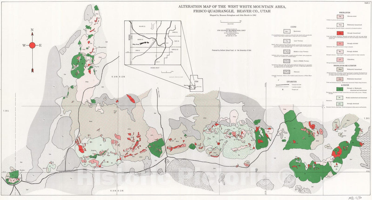 Map : Hydrothermal alteration in the southeast part of the Frisco quadrangle, Beaver County, Utah, 1963 Cartography Wall Art :