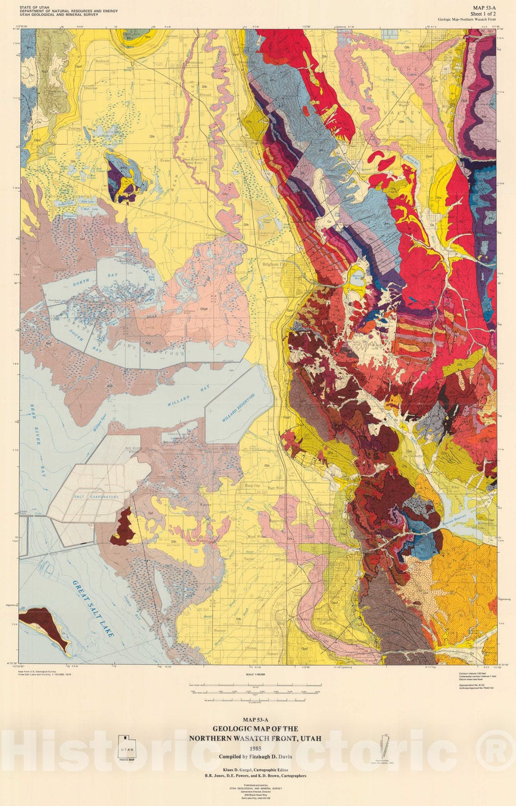 Map : Geology of the northern Wasatch Front, 1985 Cartography Wall Art :
