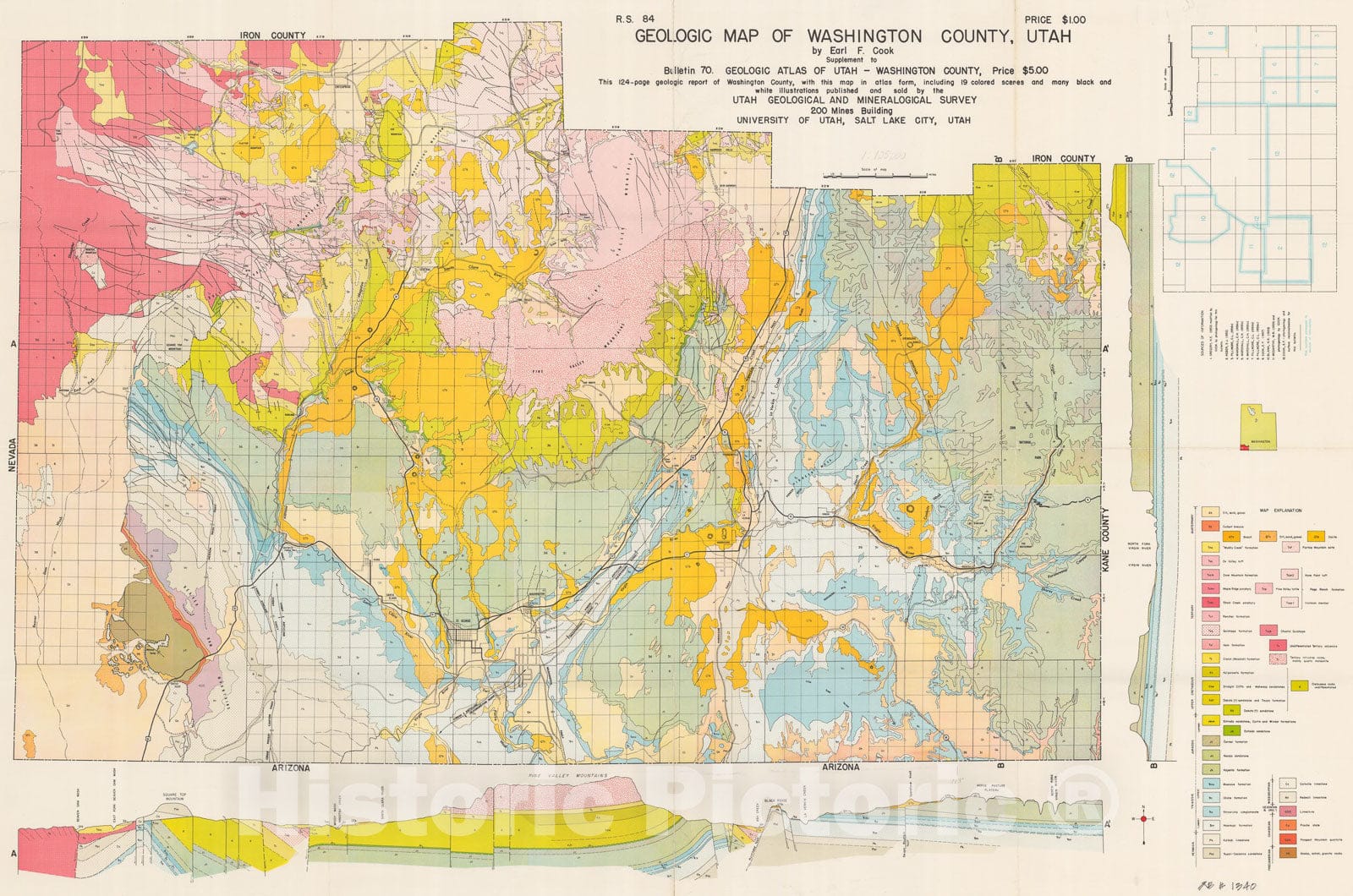 Map : Geologic atlas of Utah, Washington County, 1960 Cartography Wall Art :