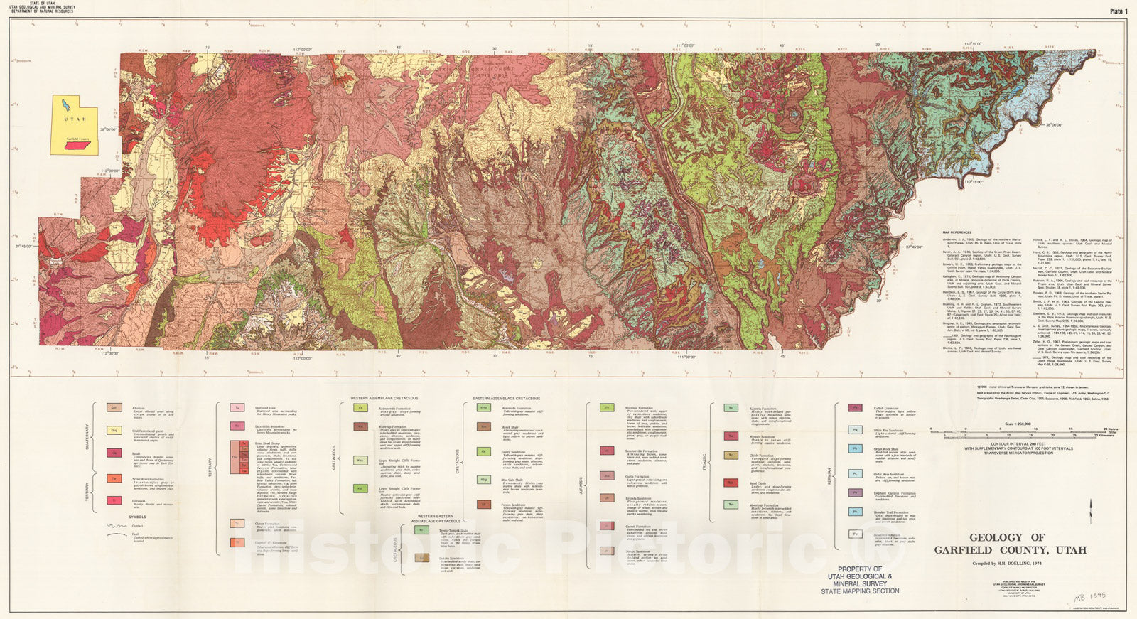Map : Geology and mineral resources of Garfield County, Utah, 1975 Cartography Wall Art :