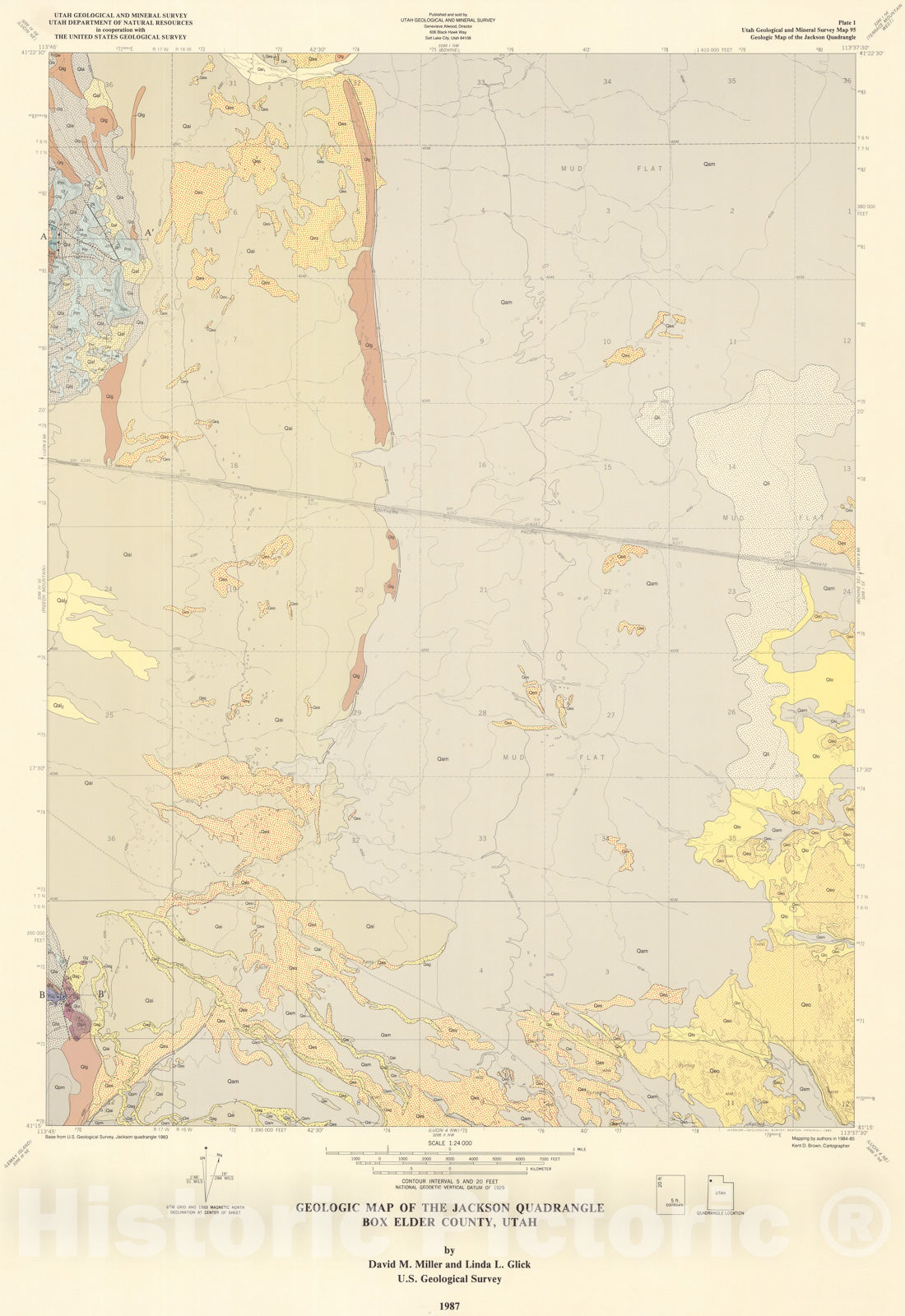 Map : Geologic map of the Jackson quadrangle, Box Elder County, Utah, 1987 Cartography Wall Art :