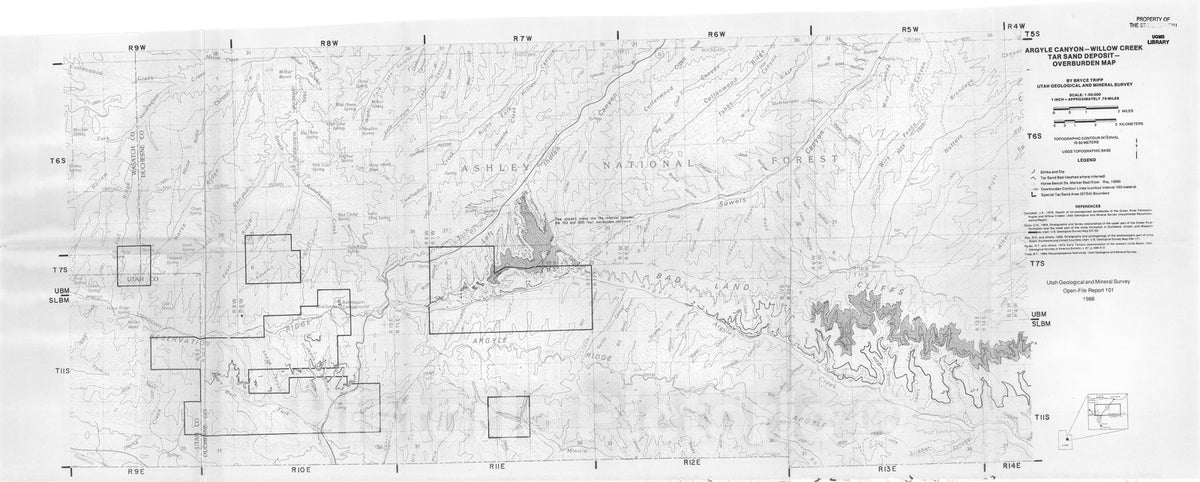 Map : Argyle Canyon-Willow Creek tar sand deposit overburden map, 1986 Cartography Wall Art :