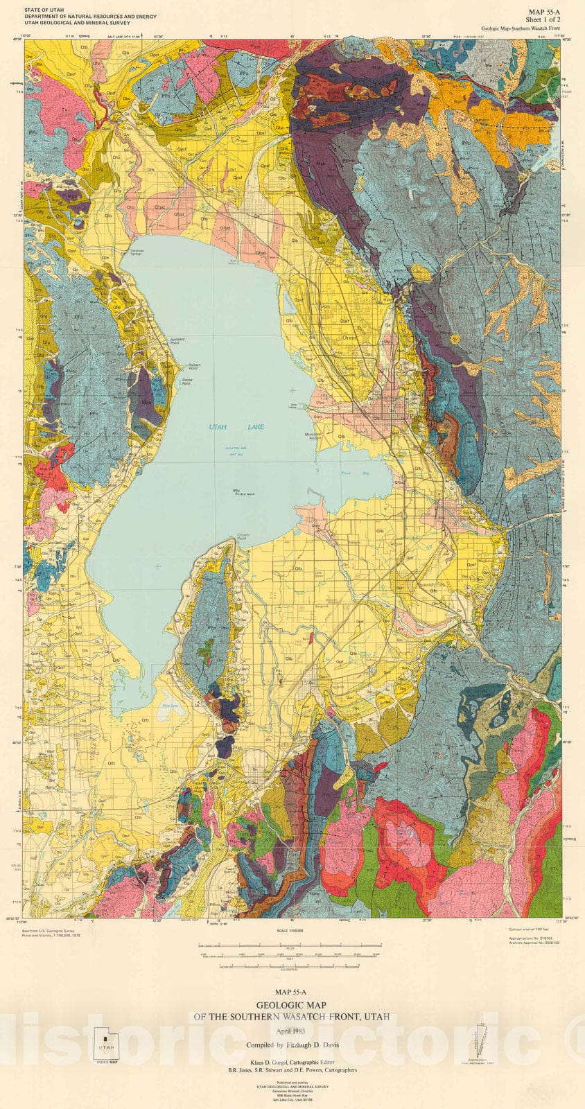Map : Geologic map of the southern Wasatch Front, Utah, 1983 Cartography Wall Art :