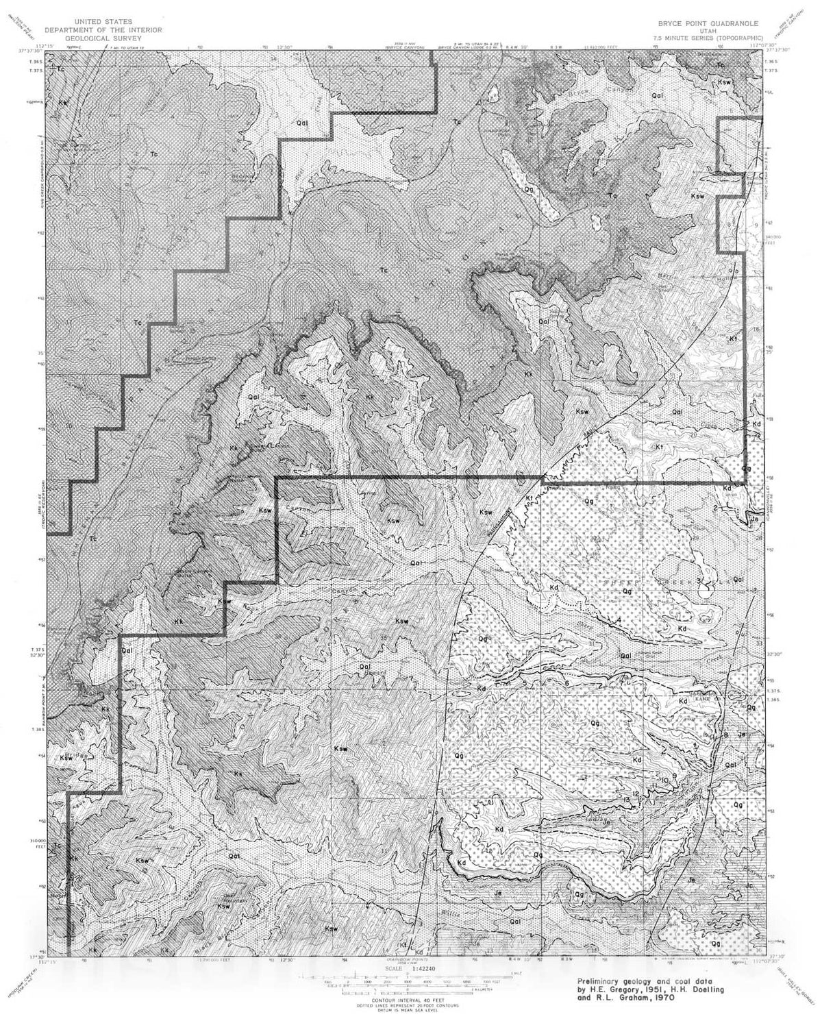 Map : Coal and geology map, Bryce Point quadrangle, 1972 Cartography Wall Art :