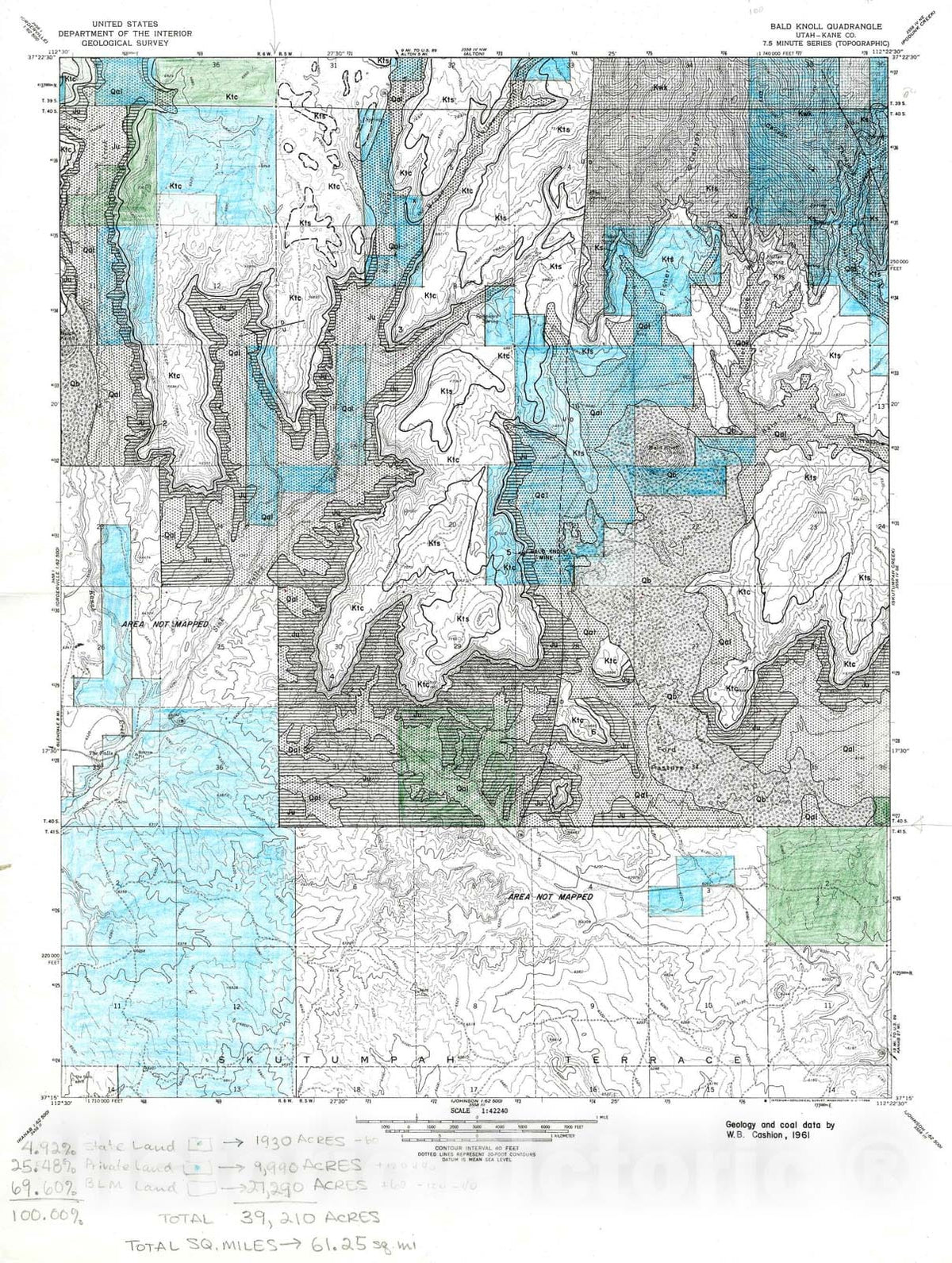 Map : Coal and geology map, Bald Knoll quadrangle, 1972 Cartography Wall Art :