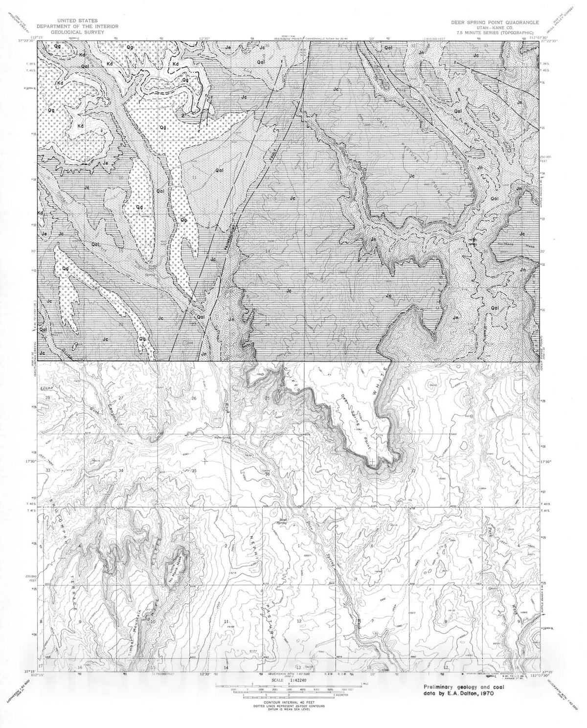 Map : Coal and geology map, Deer Spring Point quadrangle, 1972 Cartography Wall Art :