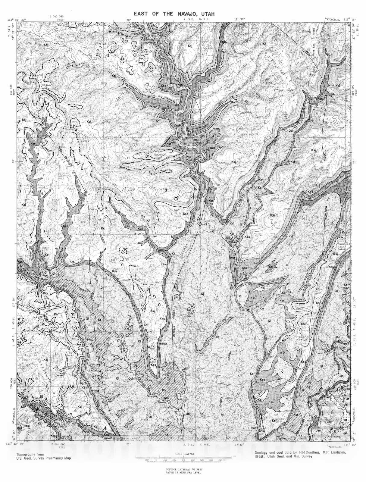 Map : Coal and geology map, East of the Navajo quadrangle, 1972 Cartography Wall Art :
