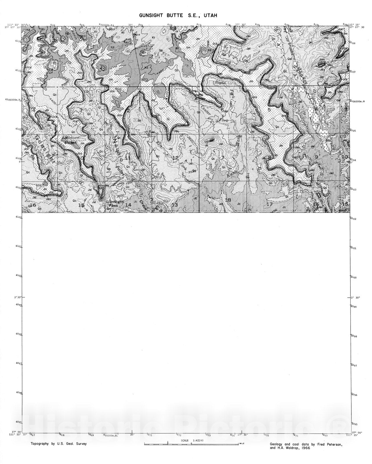 Map : Coal and geology map, Gunsight Butte SE [Gunsight Butte] quadrangle, 1972 Cartography Wall Art :