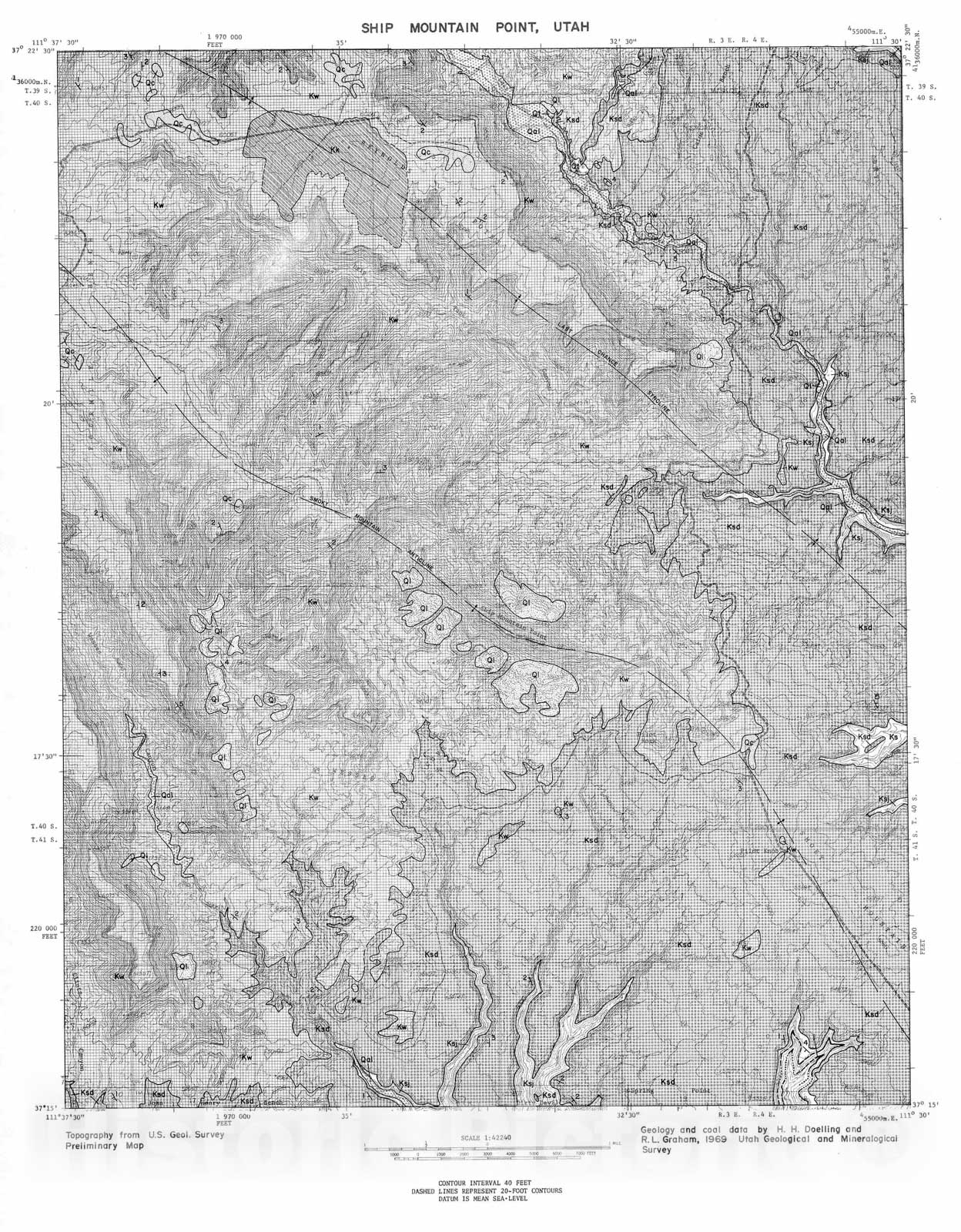 Map : Coal and geology map, Ship Mountain Point quadrangle, 1972 Cartography Wall Art :