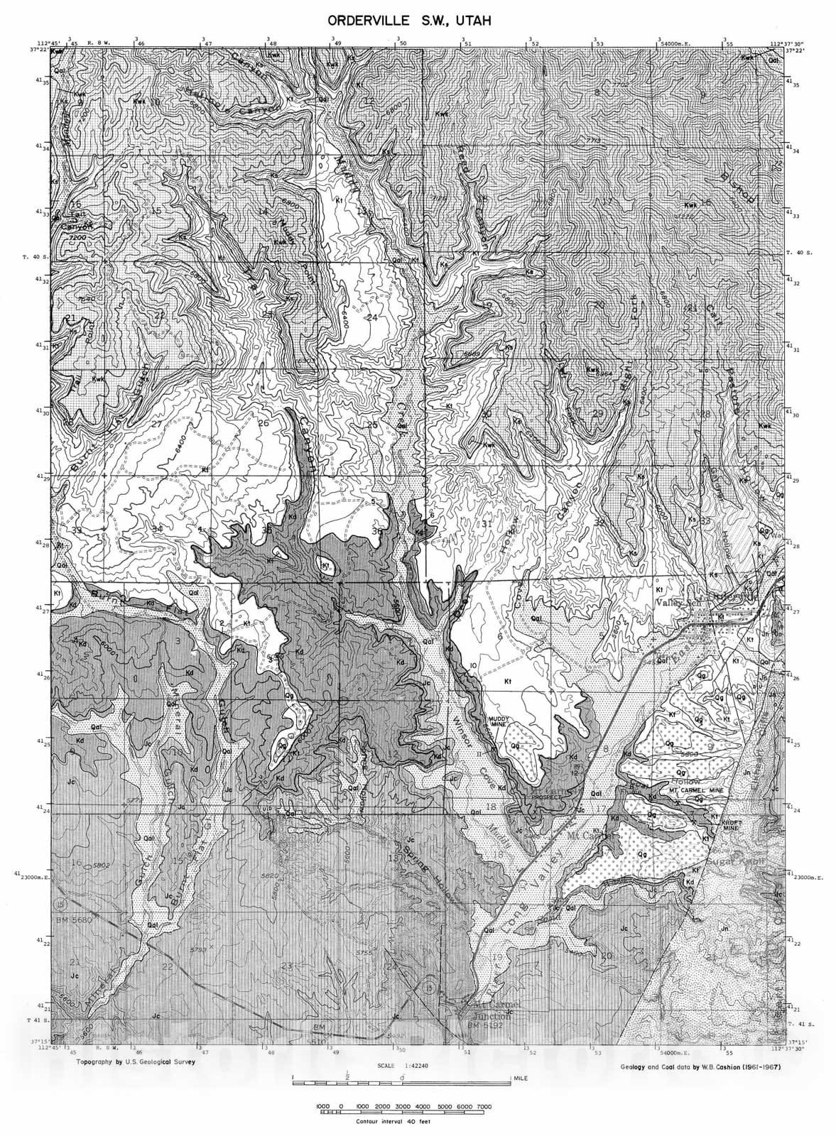 Map : Coal and geology map, Orderville Canyon SW [Glendale] quadrangle, 1972 Cartography Wall Art :