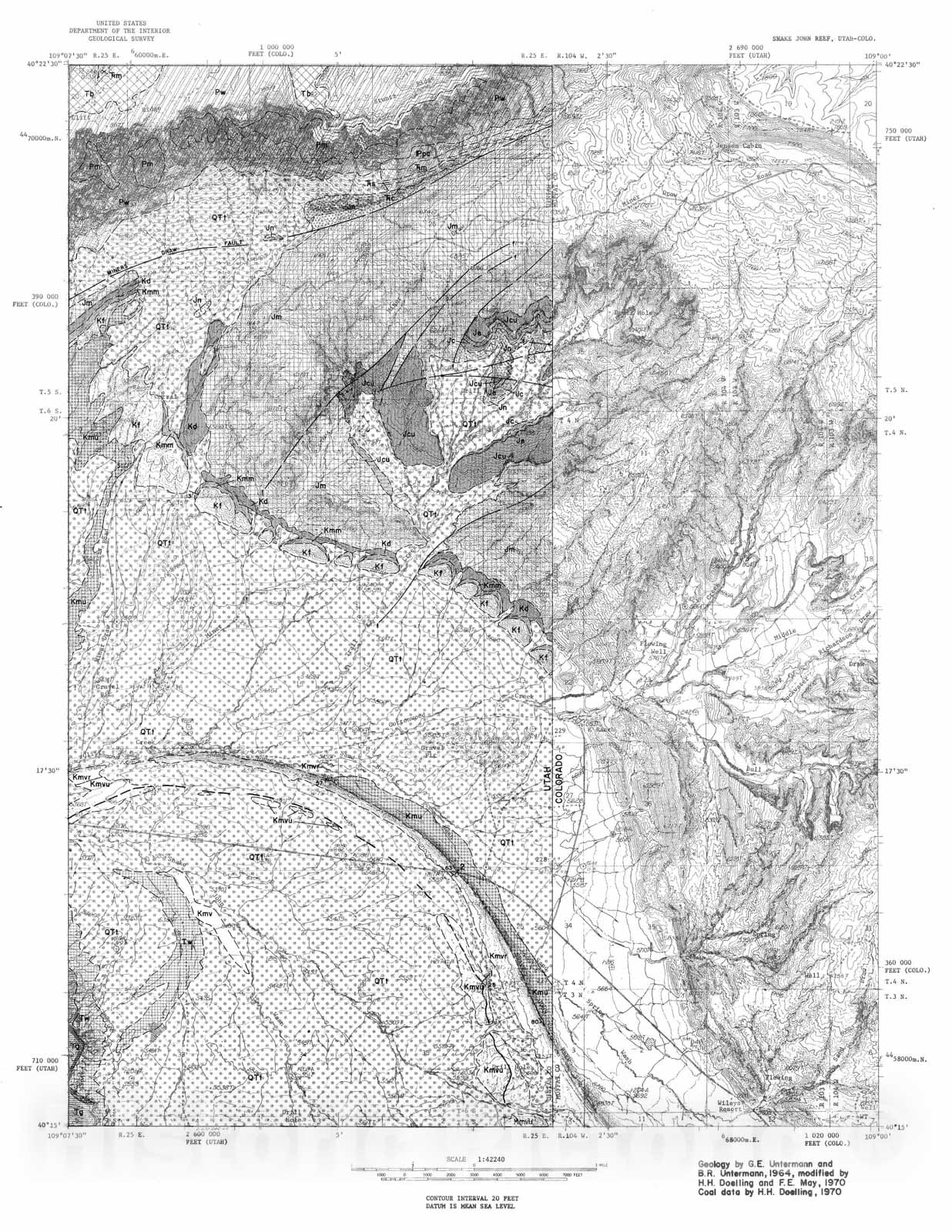 Map : Coal and geology map, Snake John Reef quadrangle, 1972 Cartography Wall Art :