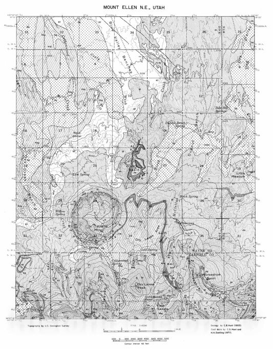 Map : Coal and geology map, Mount Ellen NE [Dry Lakes Peak] quadrangle, 1972 Cartography Wall Art :
