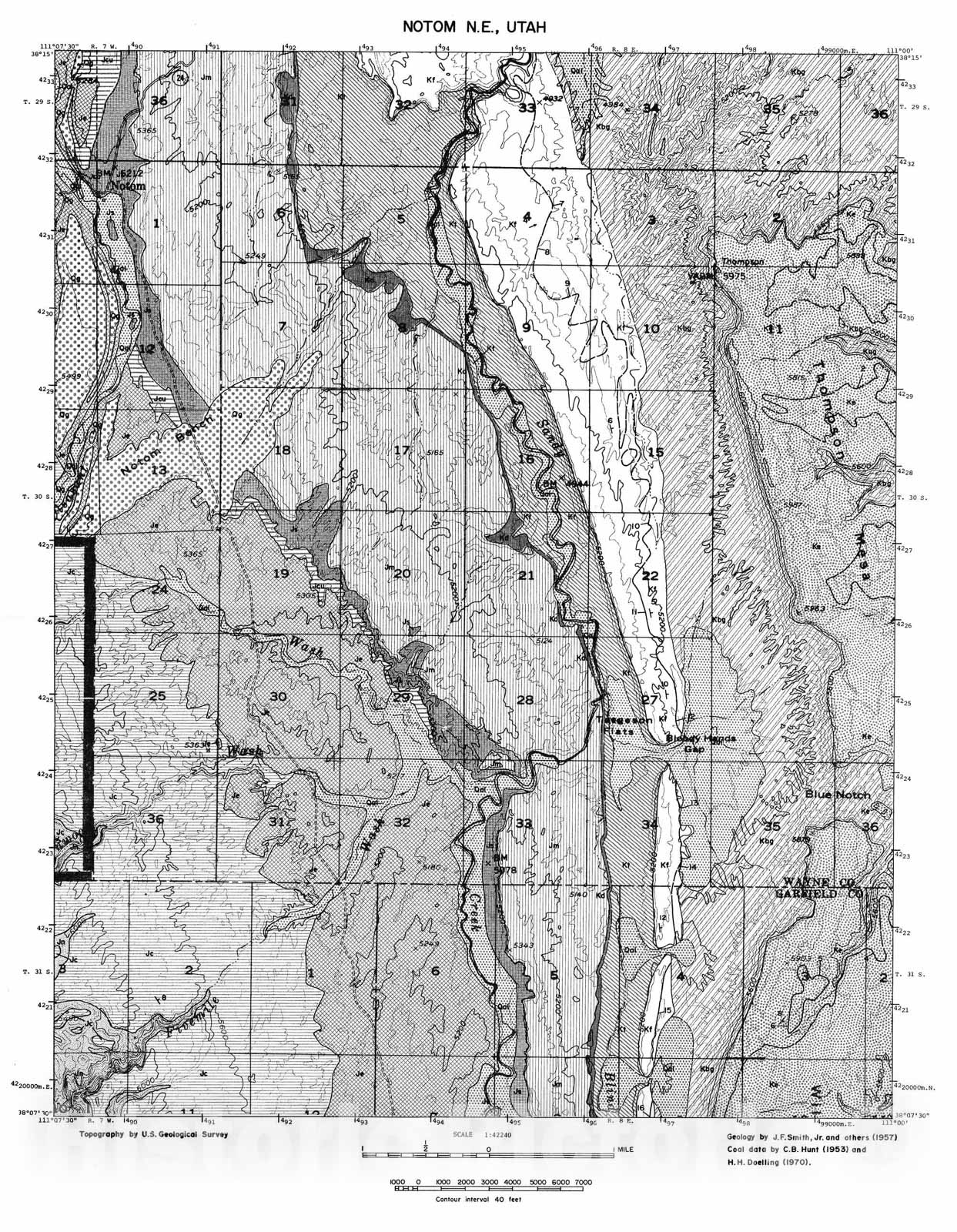 Map : Coal and geology map, Notom NE [Notom] quadrangle, 1972 Cartography Wall Art :