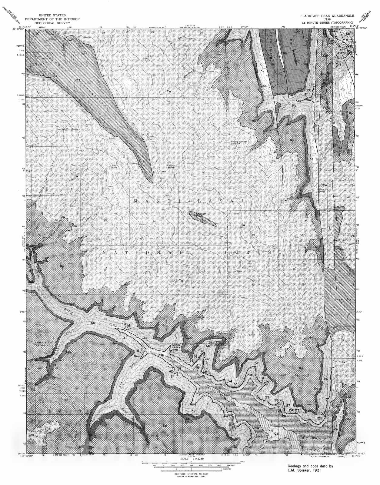 Map : Coal and geology map, Flagstaff Peak quadrangle, 1972 Cartography Wall Art :
