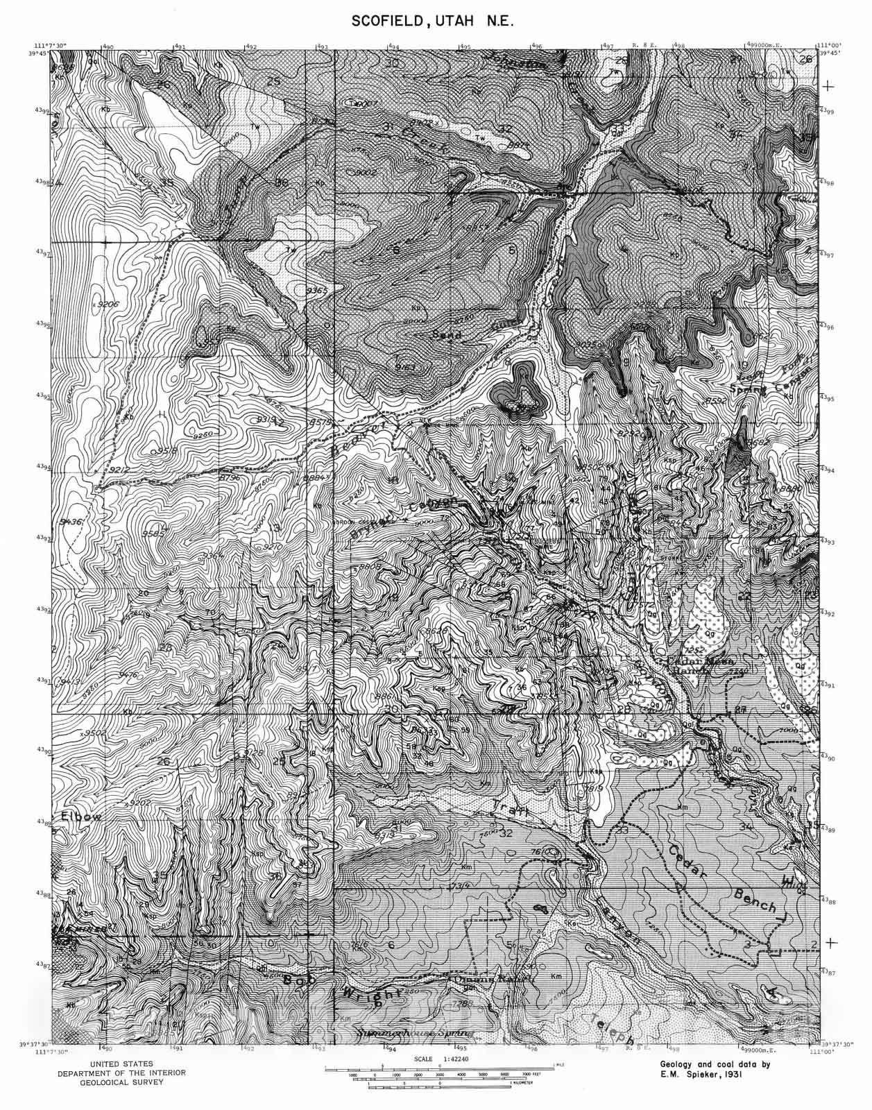 Map : Coal and geology map, Scofield NE [Jump Creek] quadrangle, 1972 Cartography Wall Art :