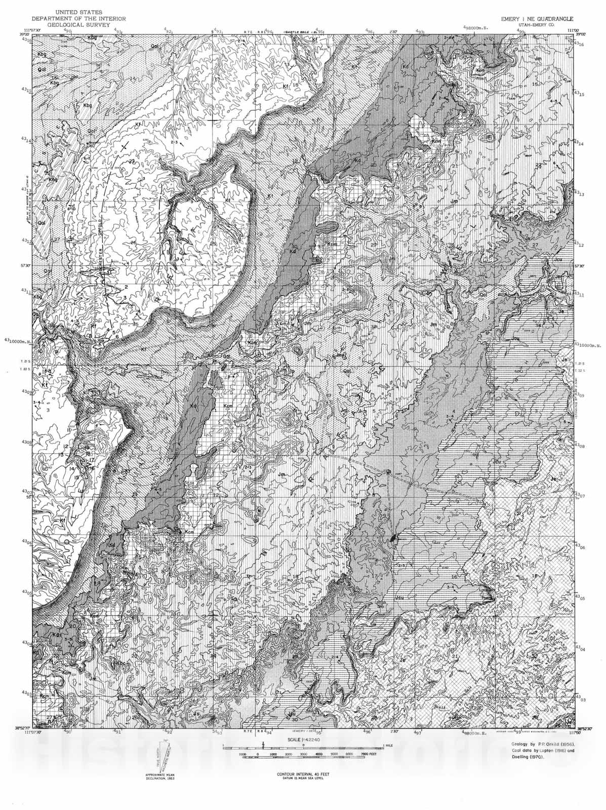 Map : Coal and geology map, Emery one NE [Short Canyon] quadrangle, one972 Cartography Wall Art :